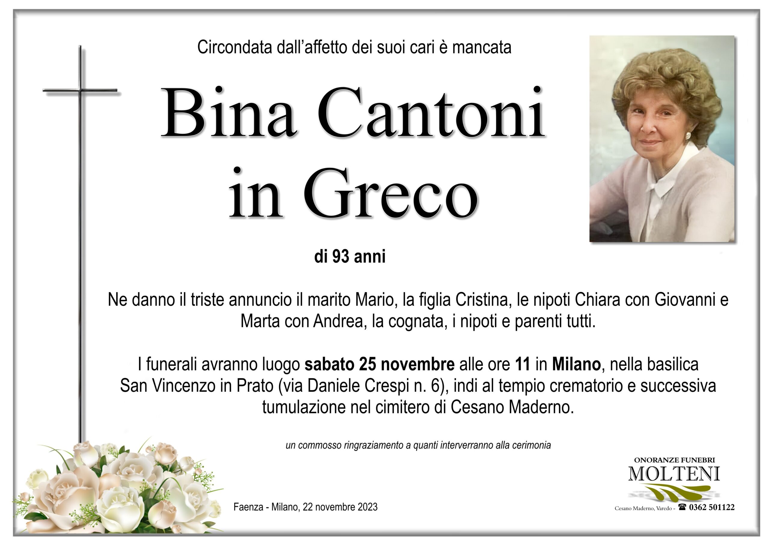 Bina Cantoni<br>in Greco<p>Classe 1930</p>