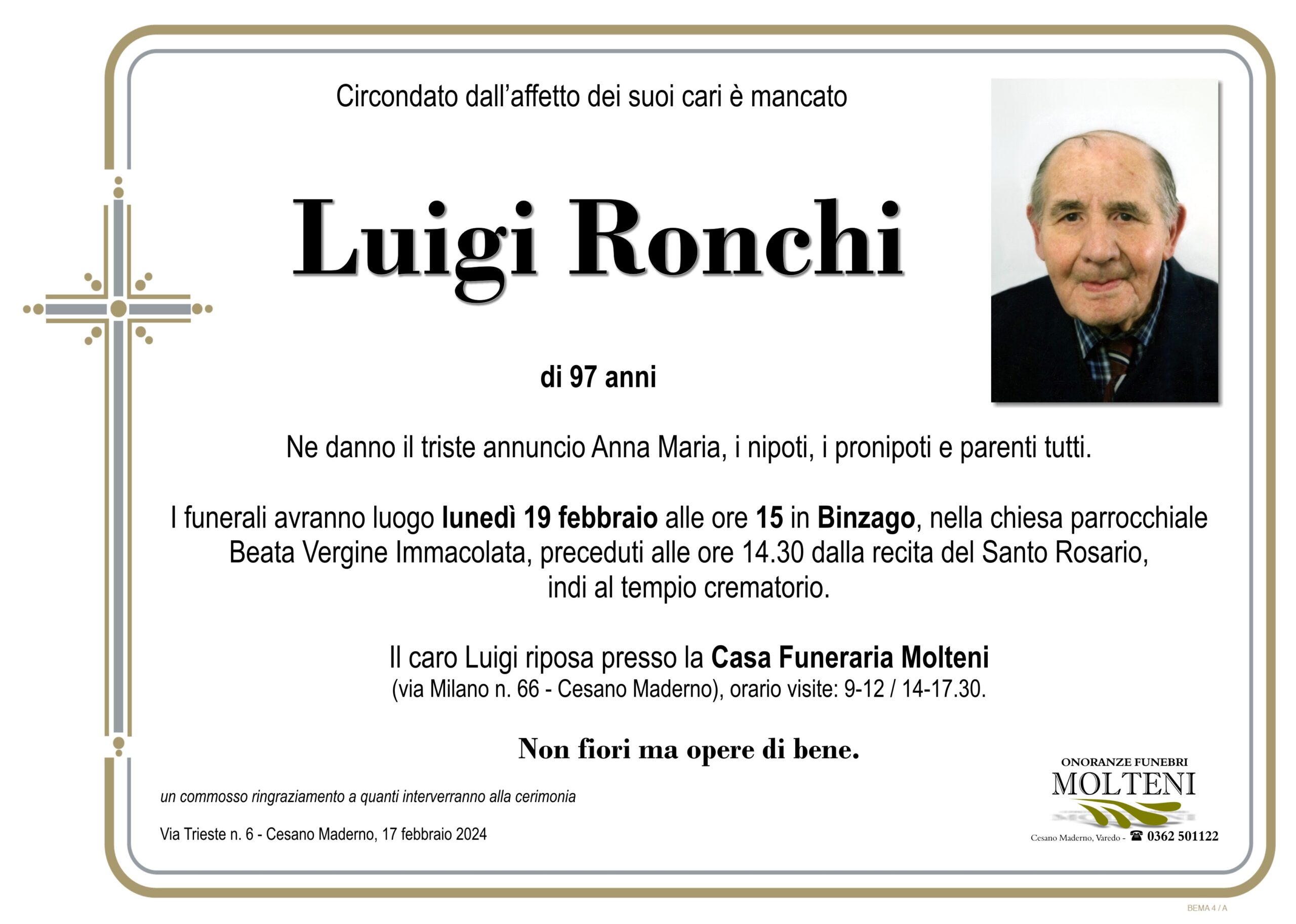 Luigi Ronchi<p>Classe 1926<p>
