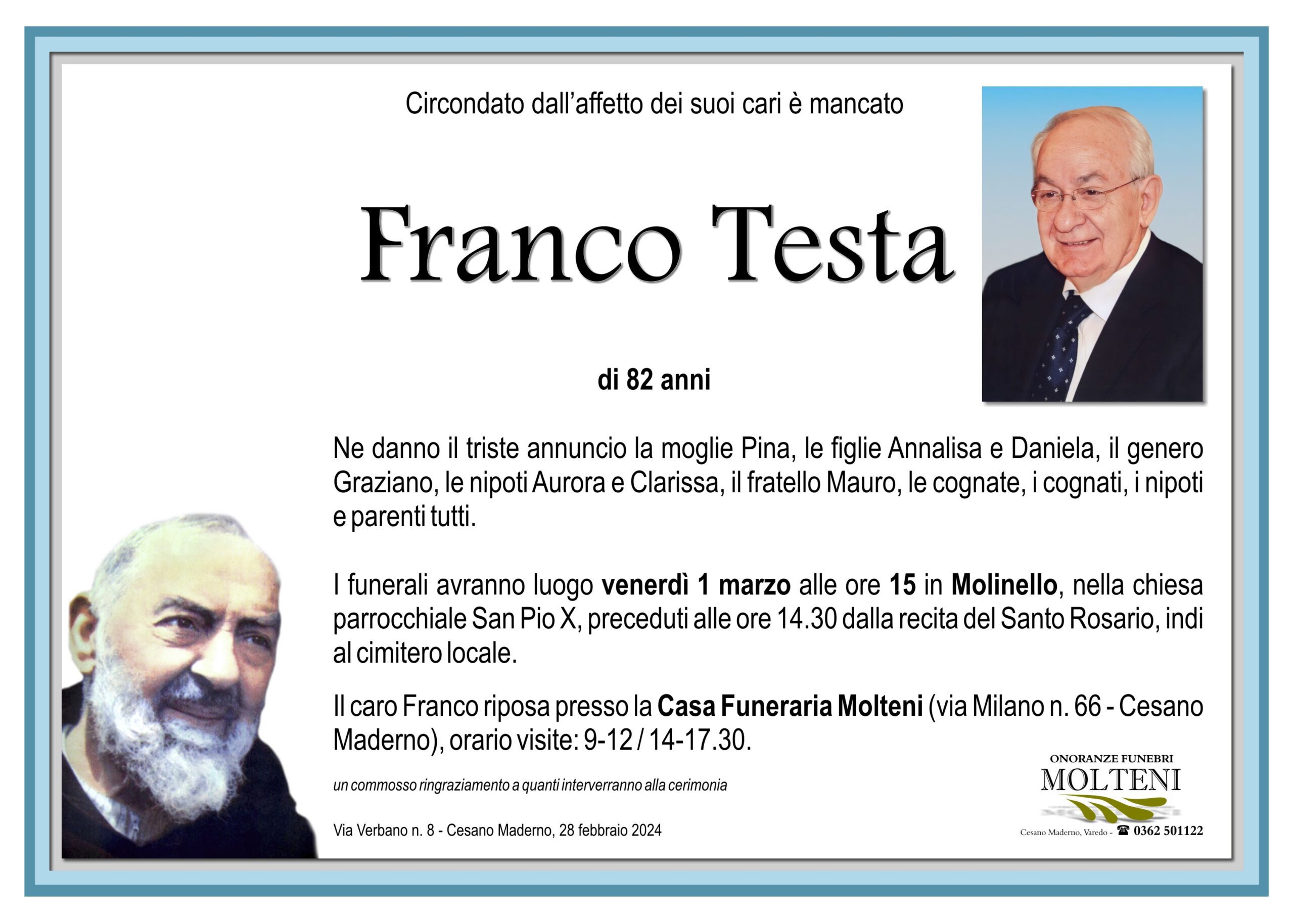 Franco Testa<p>Classe 1941<p>