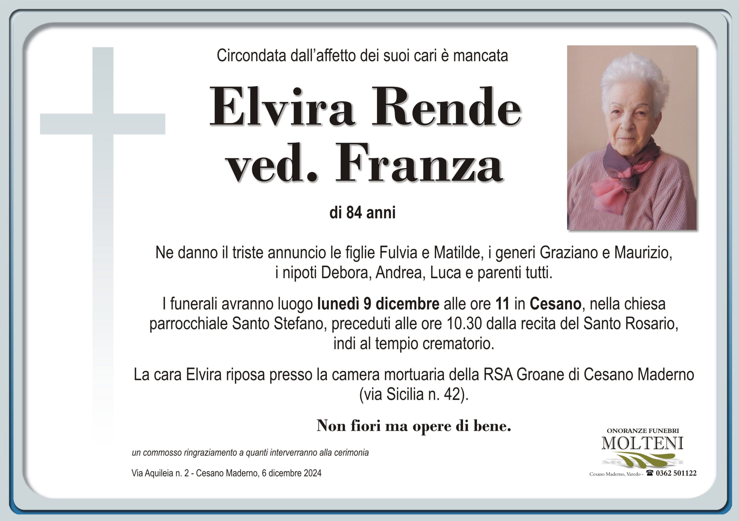 Elvira Rende<br>ved. Franza<p>Classe 1940<p>