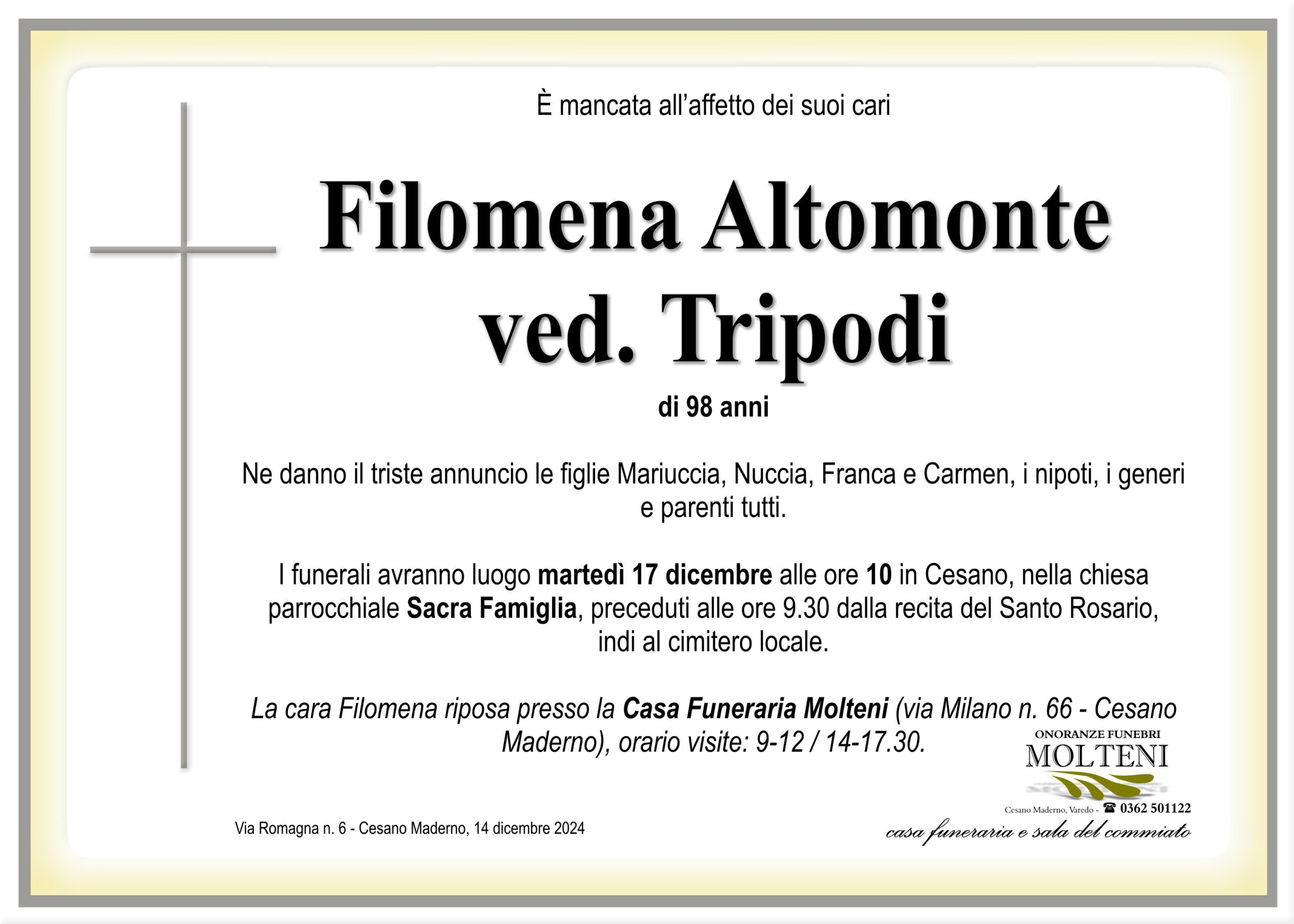 Filomena Altomonte<br>ved. Tripodi<p>Classe 1926