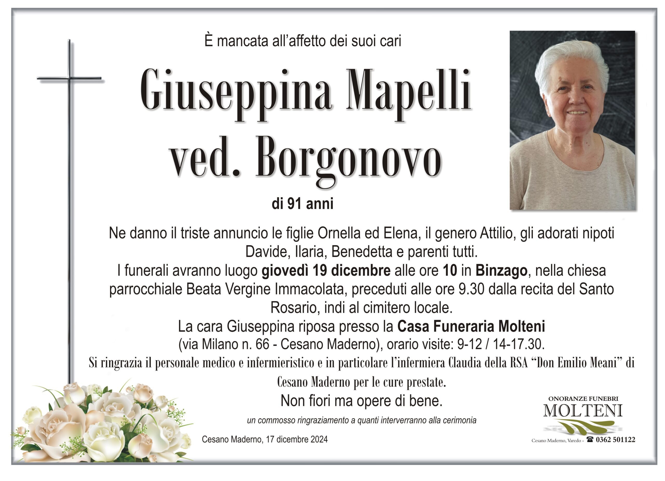 Giuseppina Mapelli<br>ved. Borgonovo<p>Classe 1933<p>