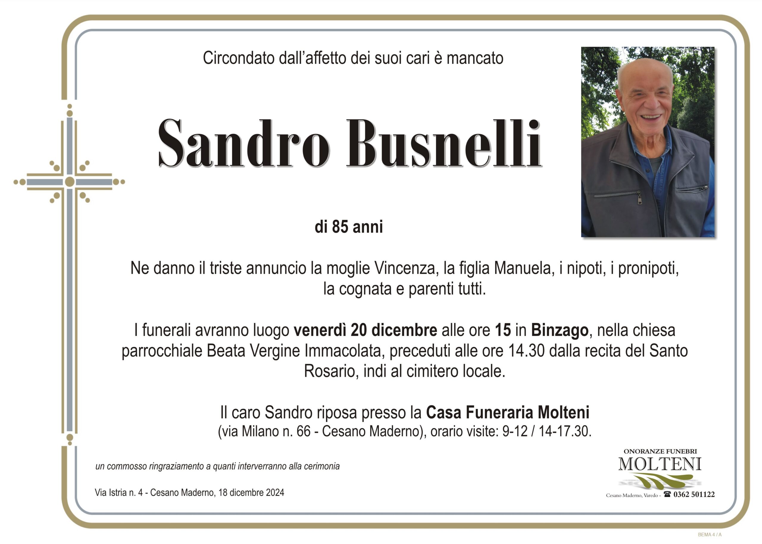 Sandro Busnelli<p>Classe 1939<p>