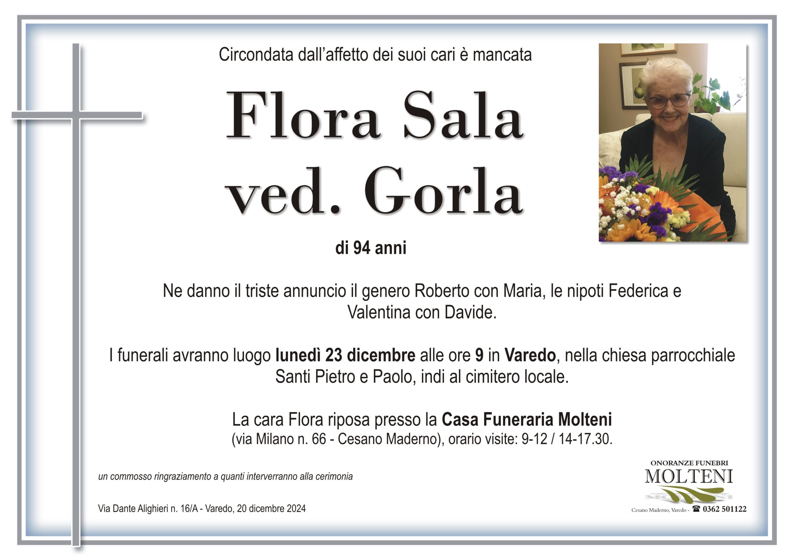 Flora Sala<br>ved. Gorla<p>Classe 1930<p>