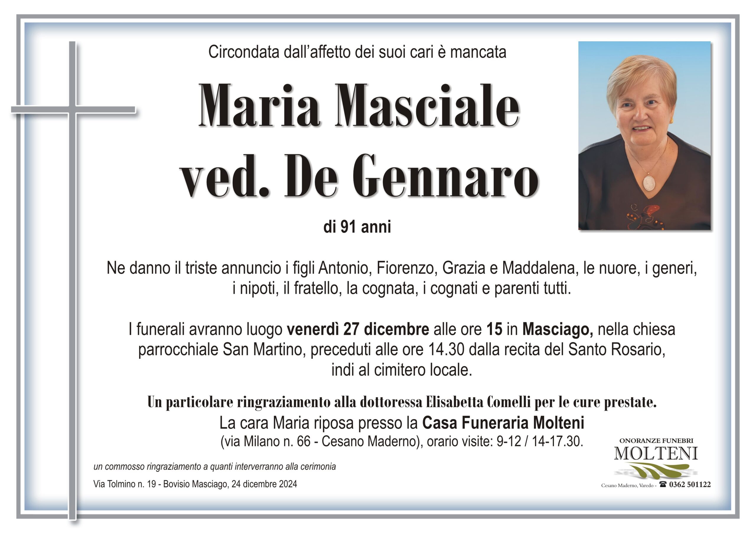 Maria Masciale<br>ved. De Gennaro<p>Classe 1933<p>