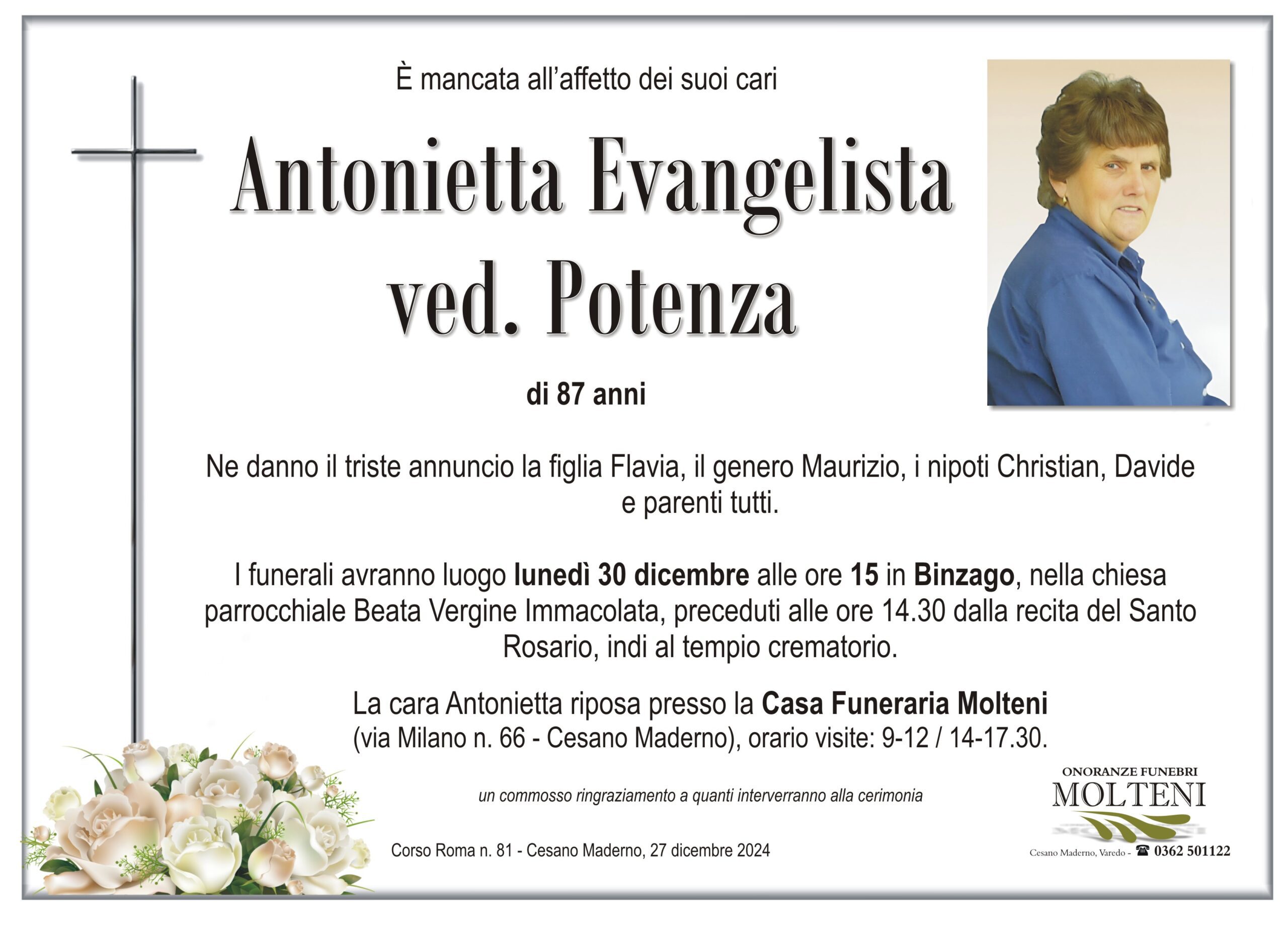 Antonietta Evangelista<br>ved. Potenza<p>Classe 1937<p>
