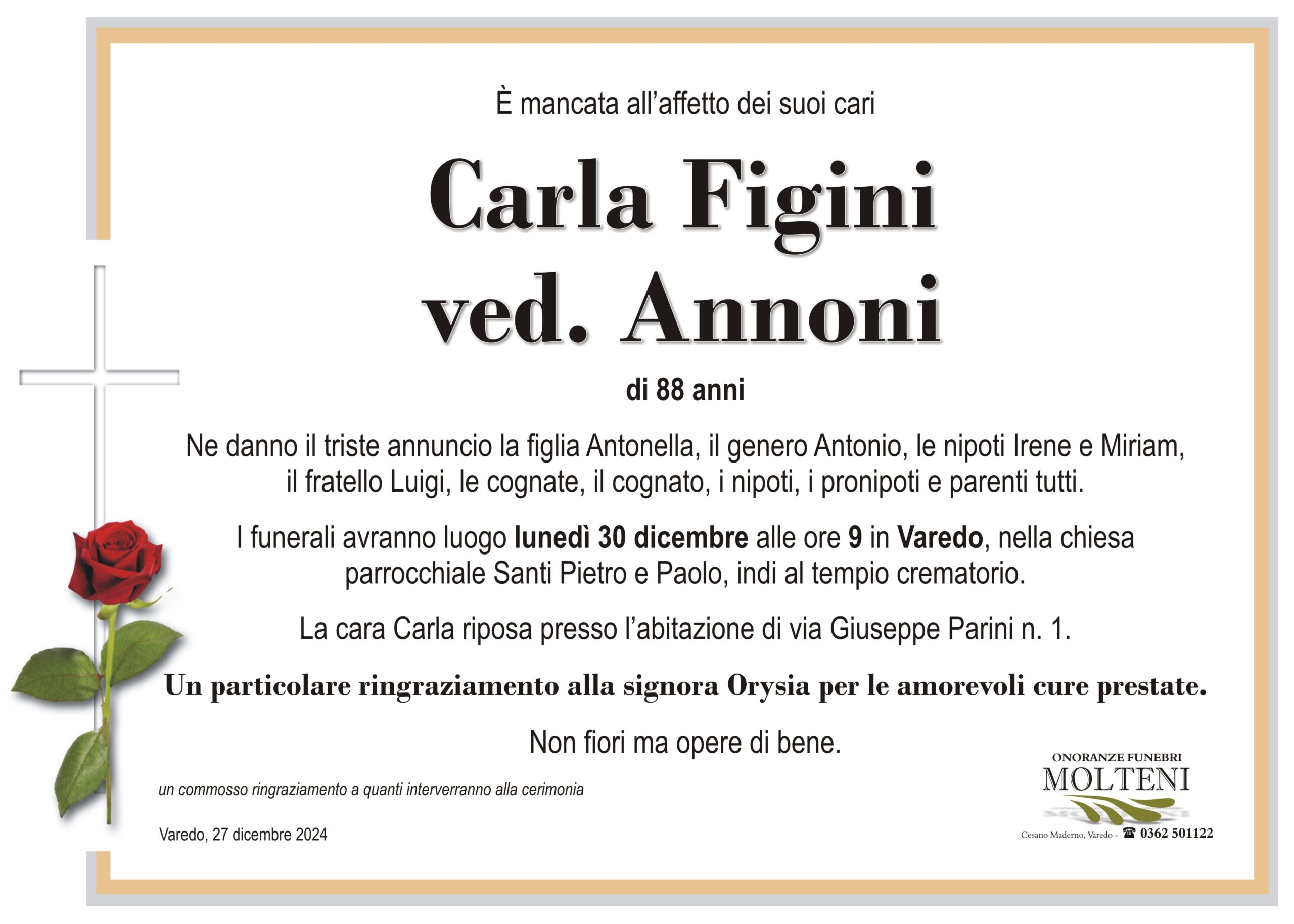 Carla Figini<br>ved. Annoni<p>Classe 1936<p>