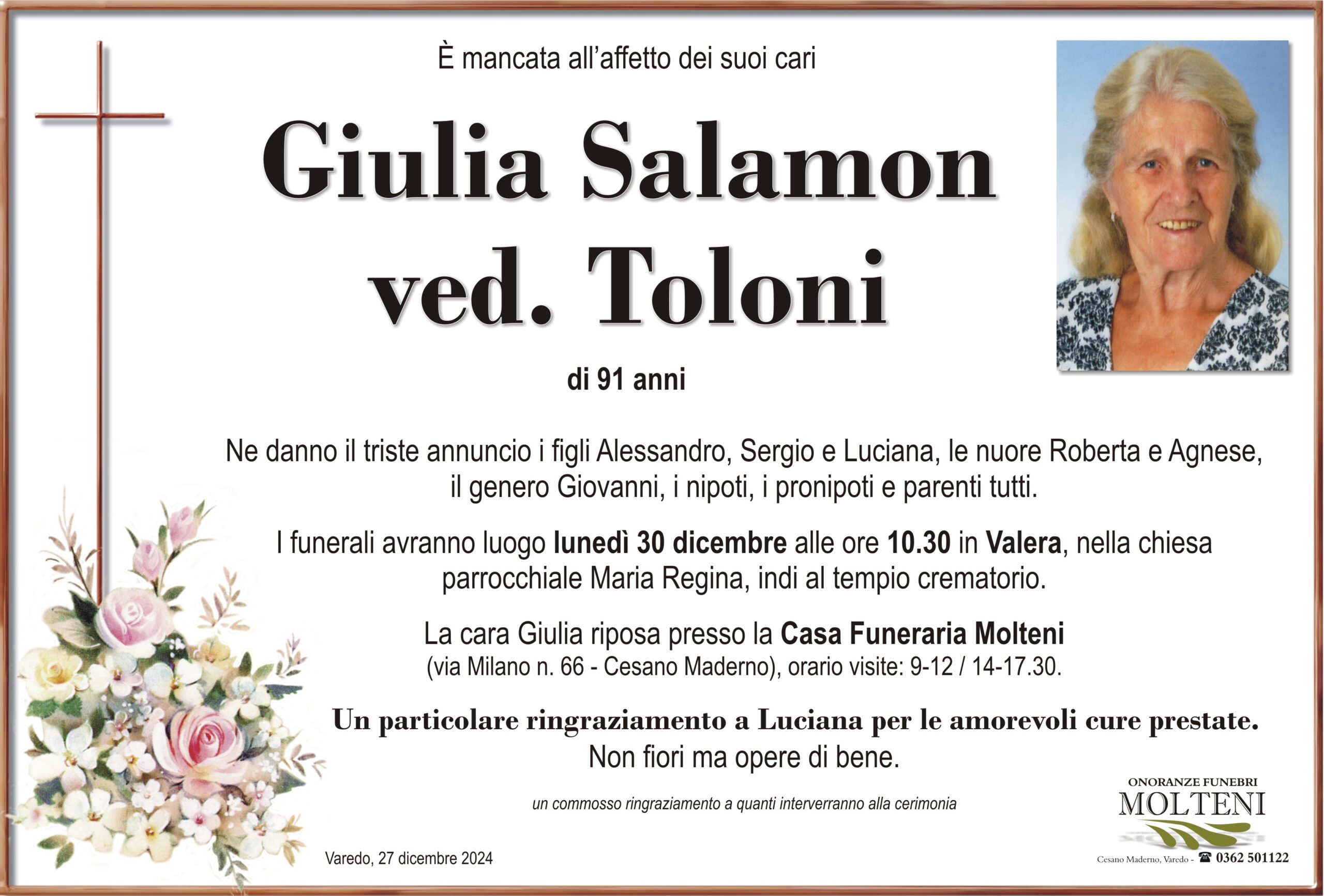 Giulia Salamon<br>ved. Toloni<p>Classe 1933<p>