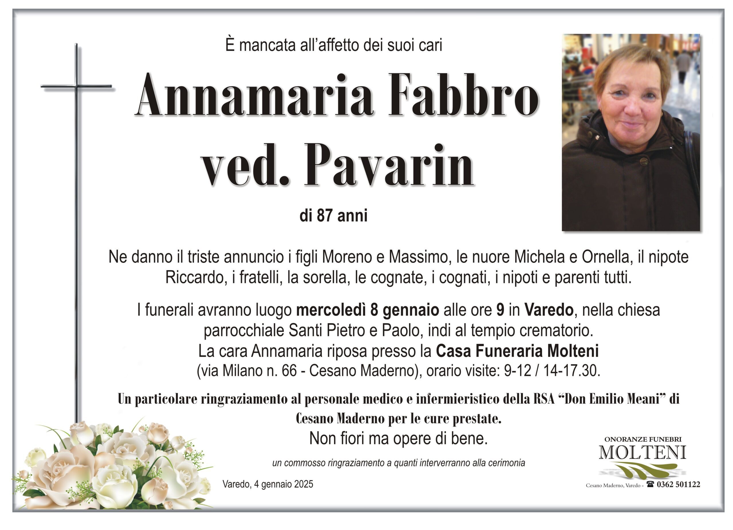 Annamaria Fabbro<br>ved. Pavarin<p>Classe 1937<p>