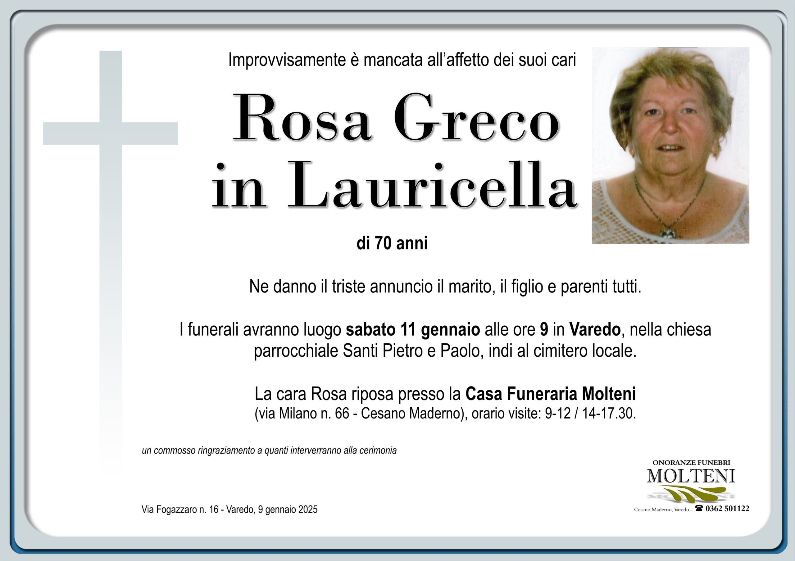 Rosa Greco<br>in Lauricella<p>Classe 1954<p>