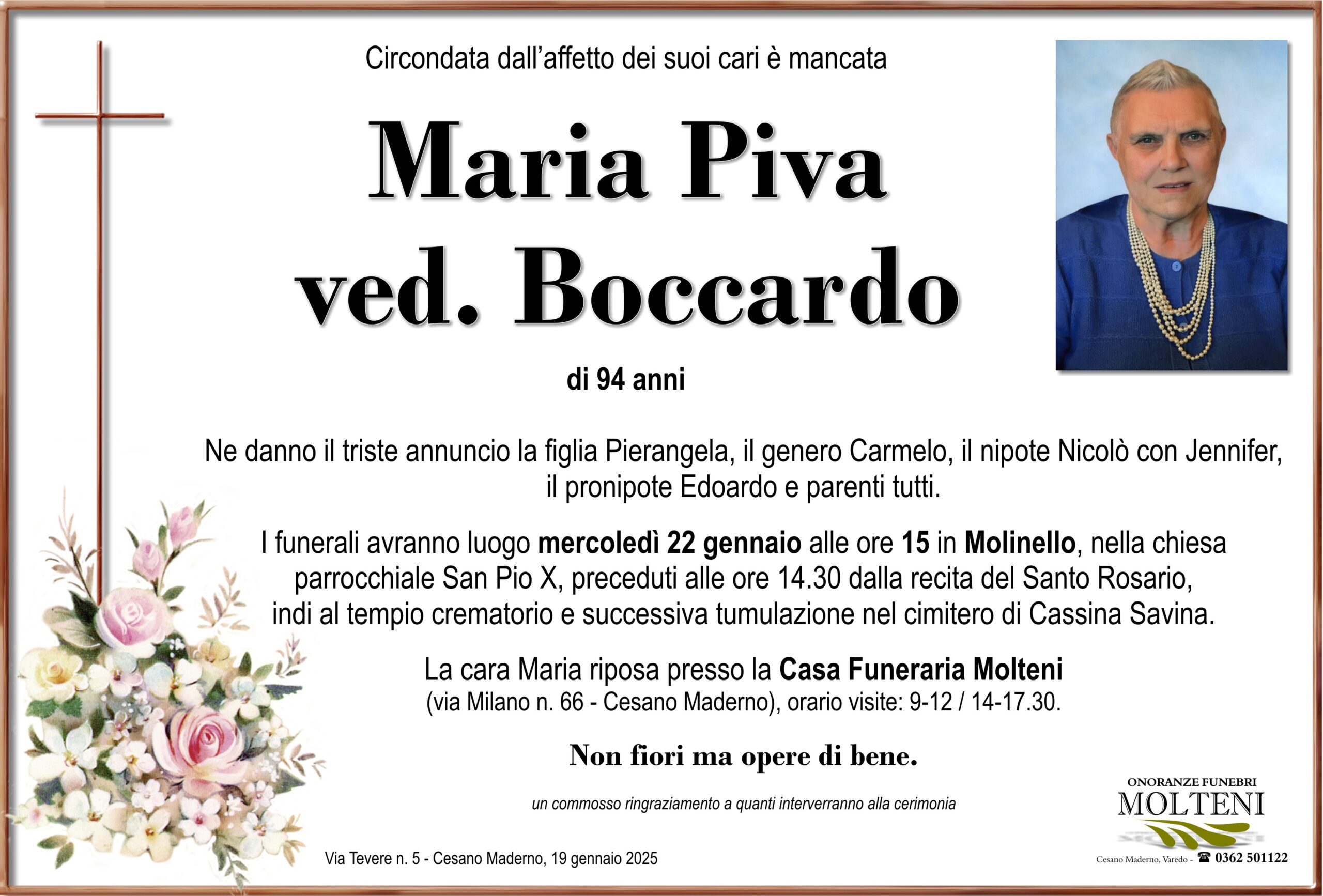 Maria Piva<br>ved. Boccardo<p>Classe 1930<p>