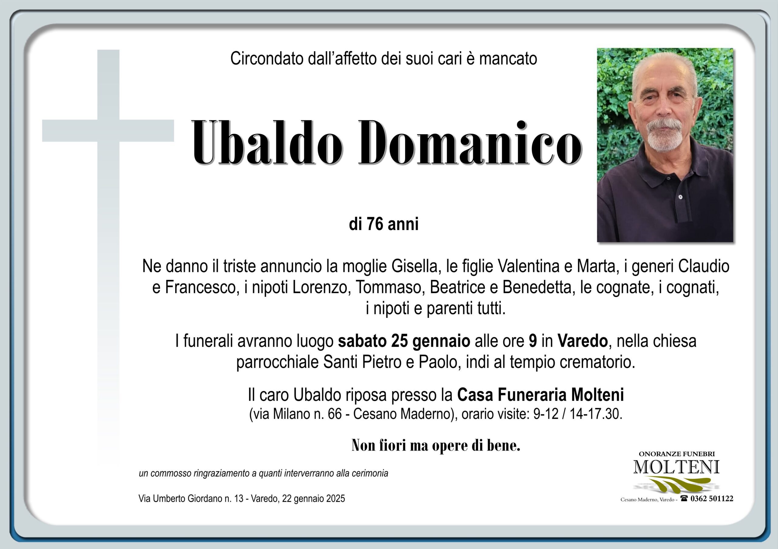 Ubaldo Domanico<p>Classe 1948<p>