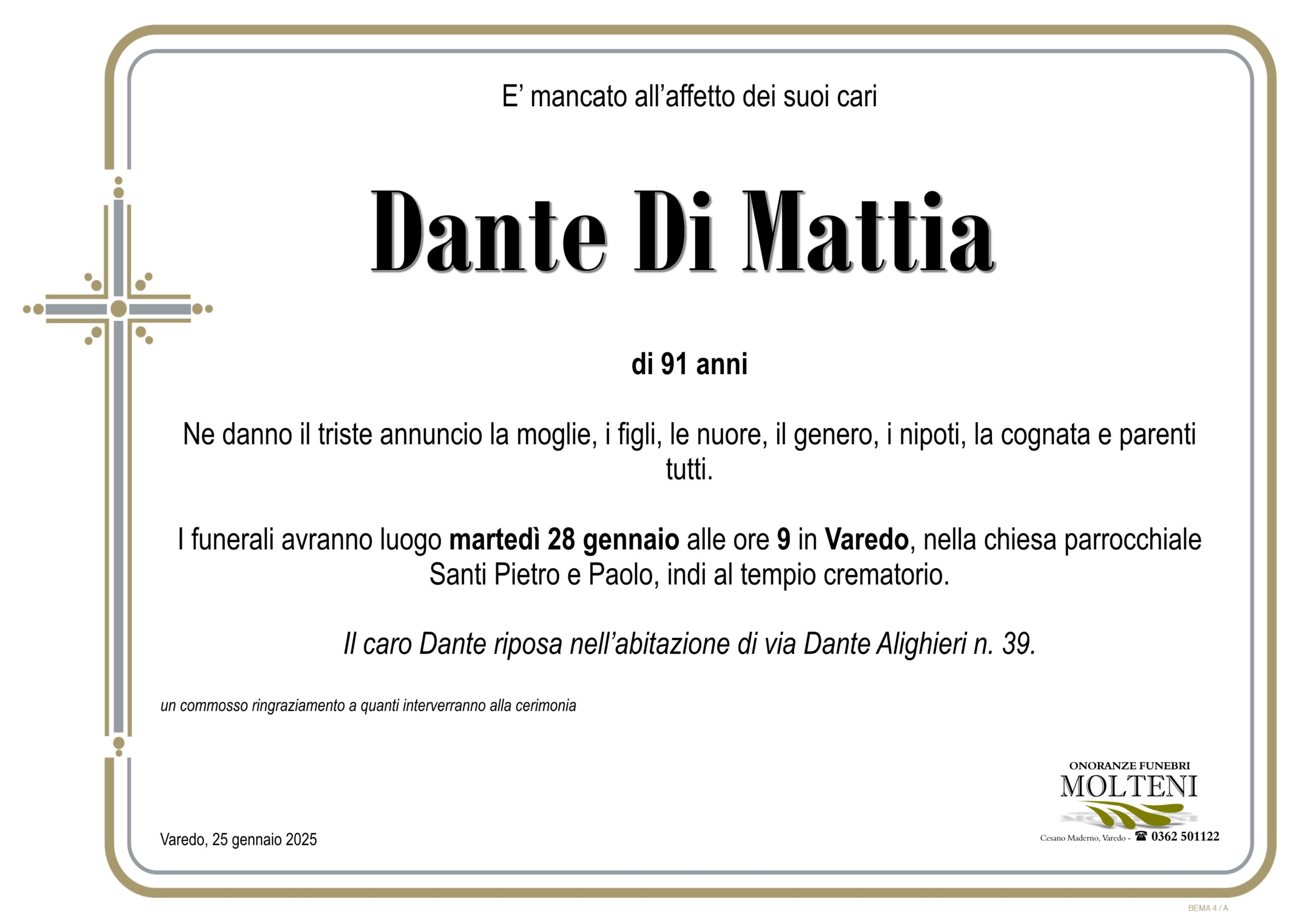 Dante Di Mattia<p>Classe 1934<p>