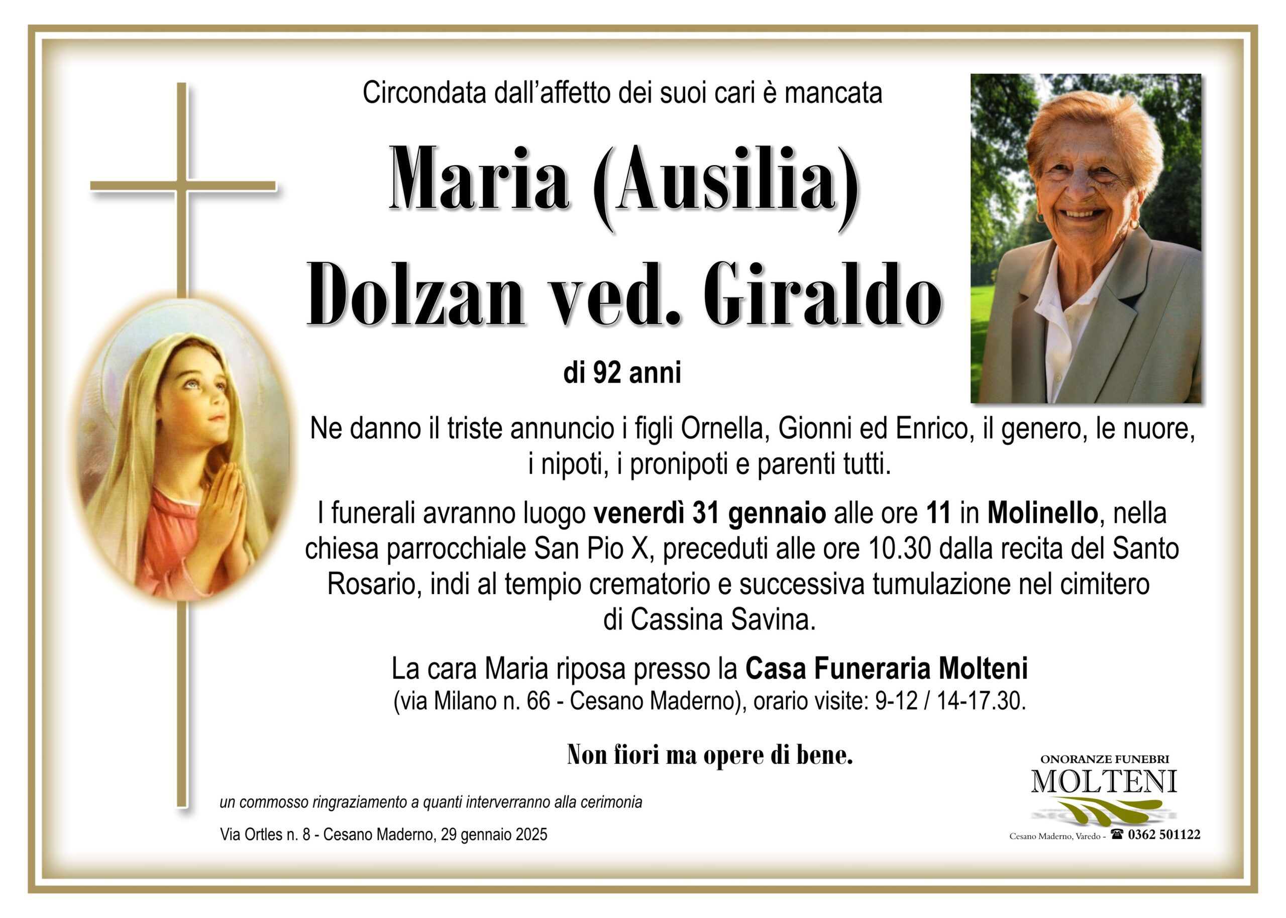 Maria Dolzan<br>ved. Giraldo<p>Classe 1932<p>
