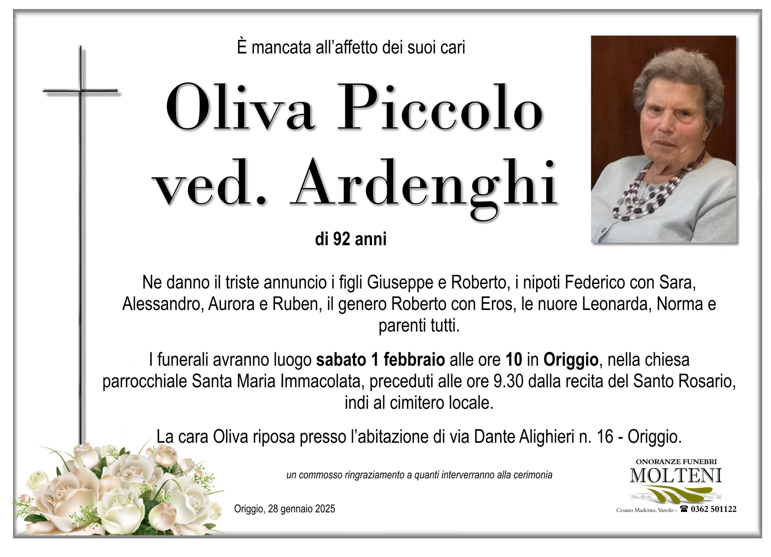 Oliva Piccolo<br>ved. Ardenghi<p>Classe 1932<p>
