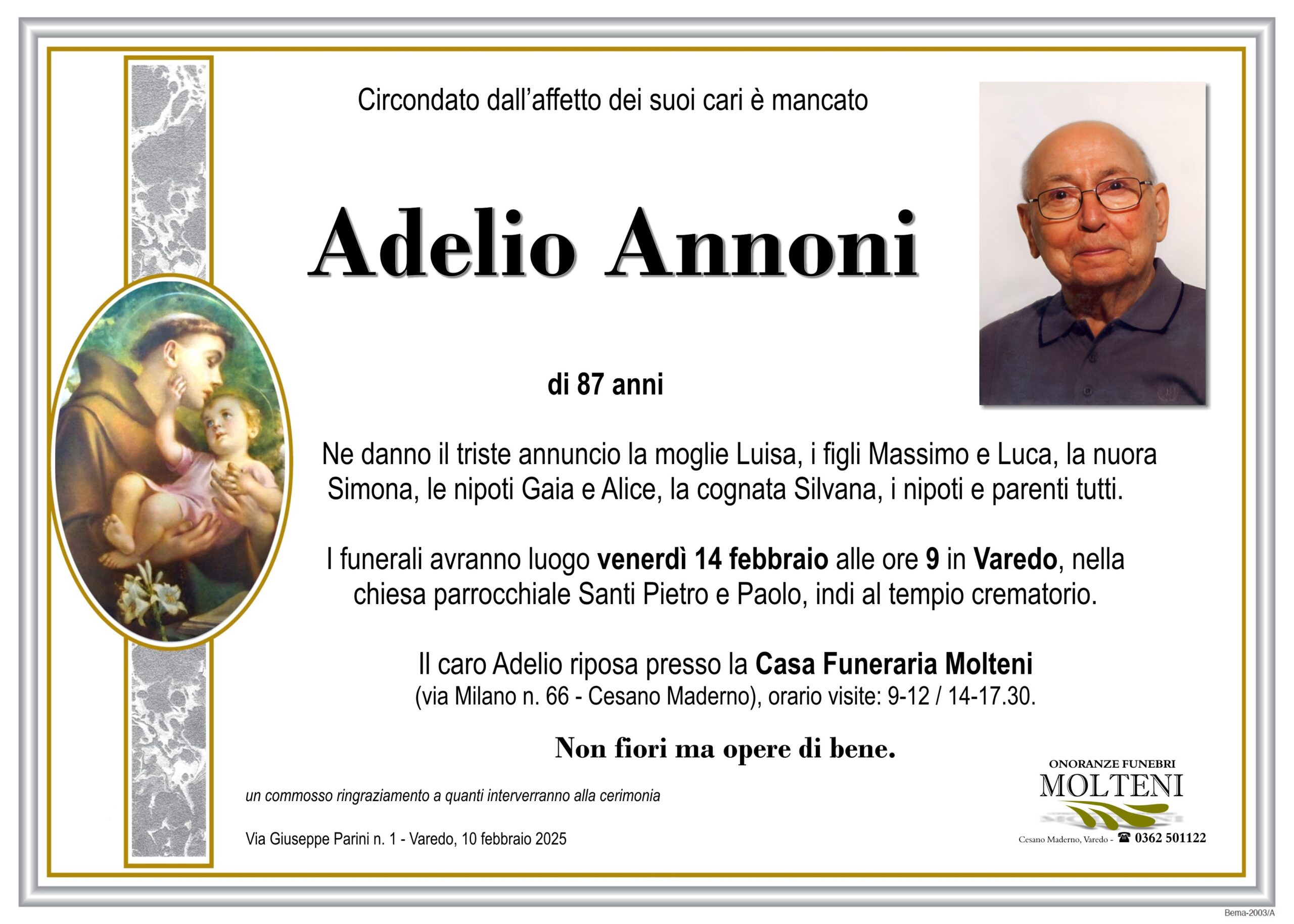 Adelio Annoni<p>Classe 1937<p>