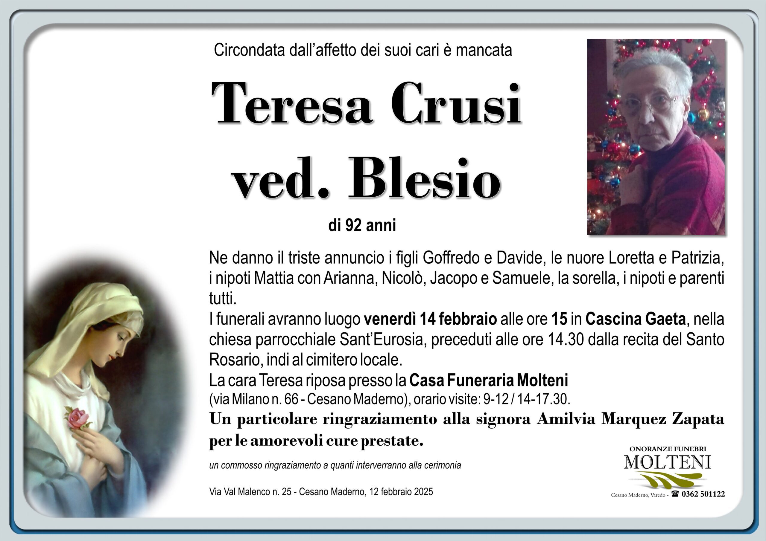 Teresa Crusi<br>ved. Blesio<p>Classe 1932<p>