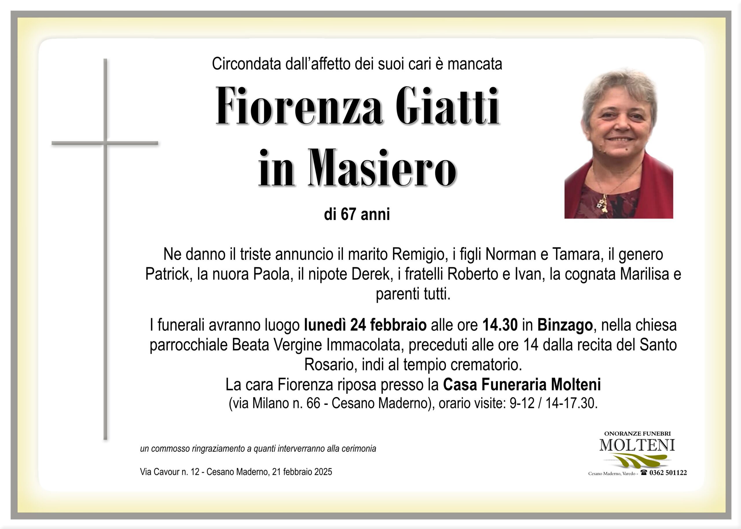 Fiorenza Giatti<br>in Masiero<p>Classe 1957<p>