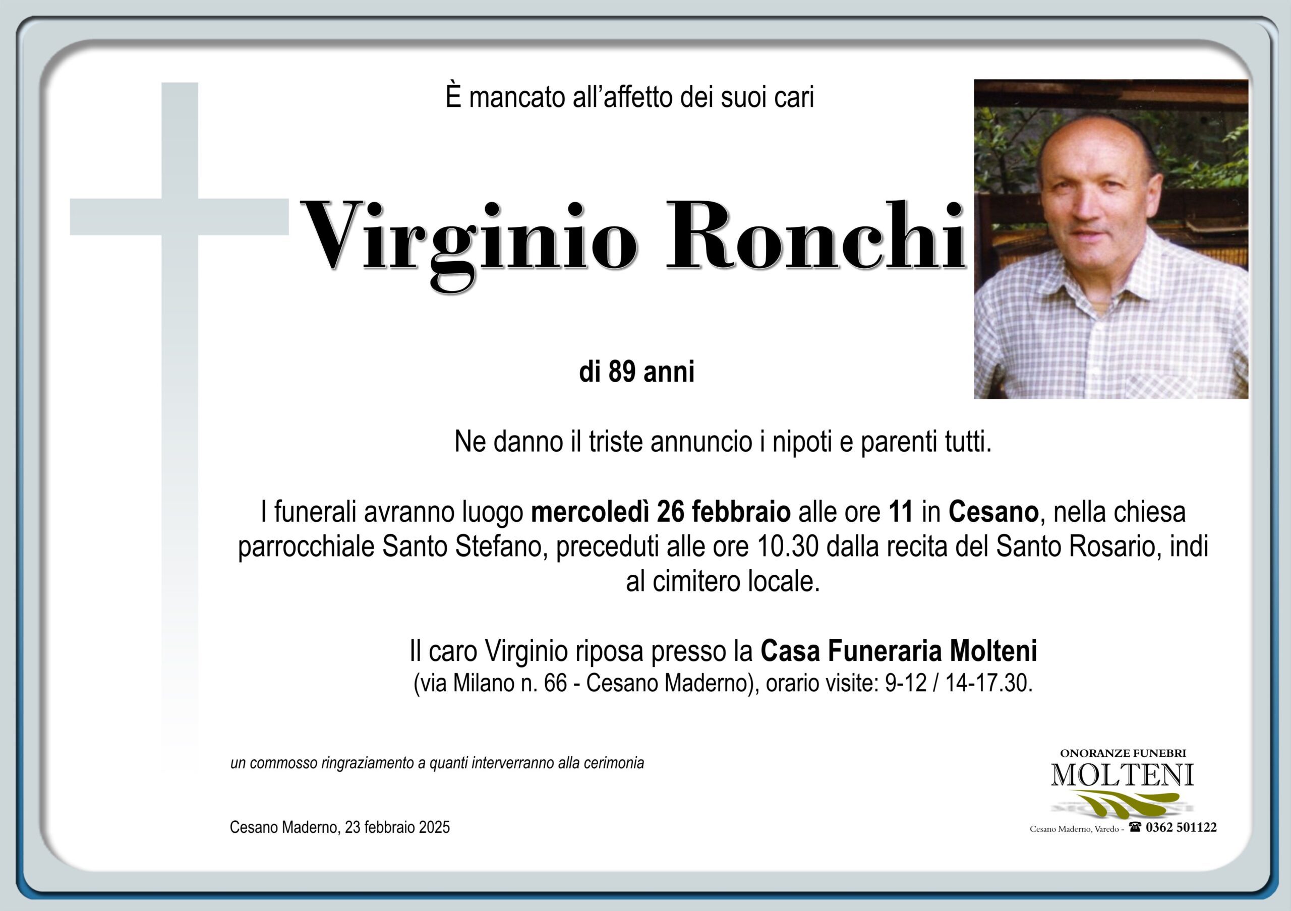 Virginio Ronchi<p>Classe 1935<p>