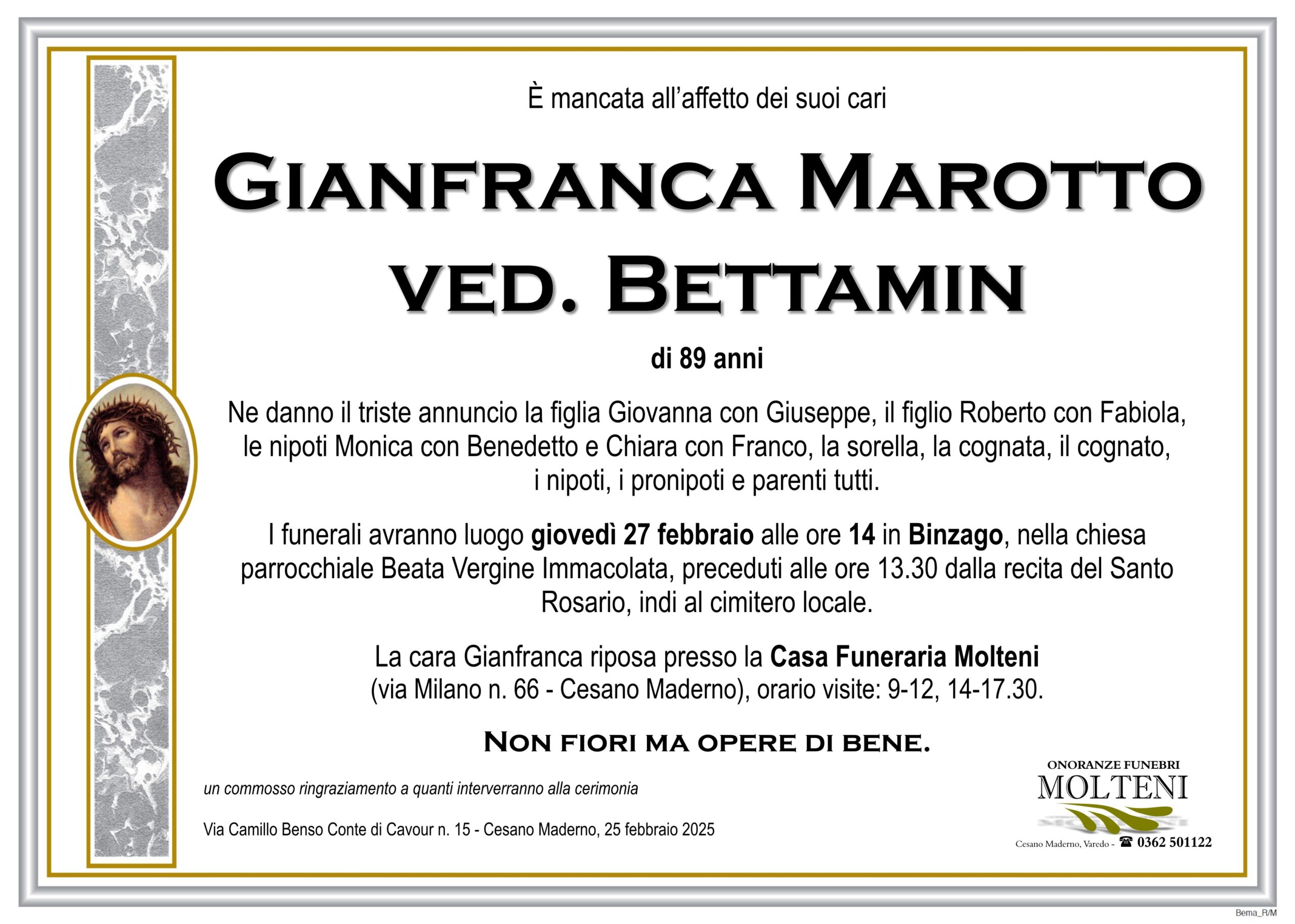 Gianfranca Marotto<br>ved. Bettamin<p>Classe 1935<p>
