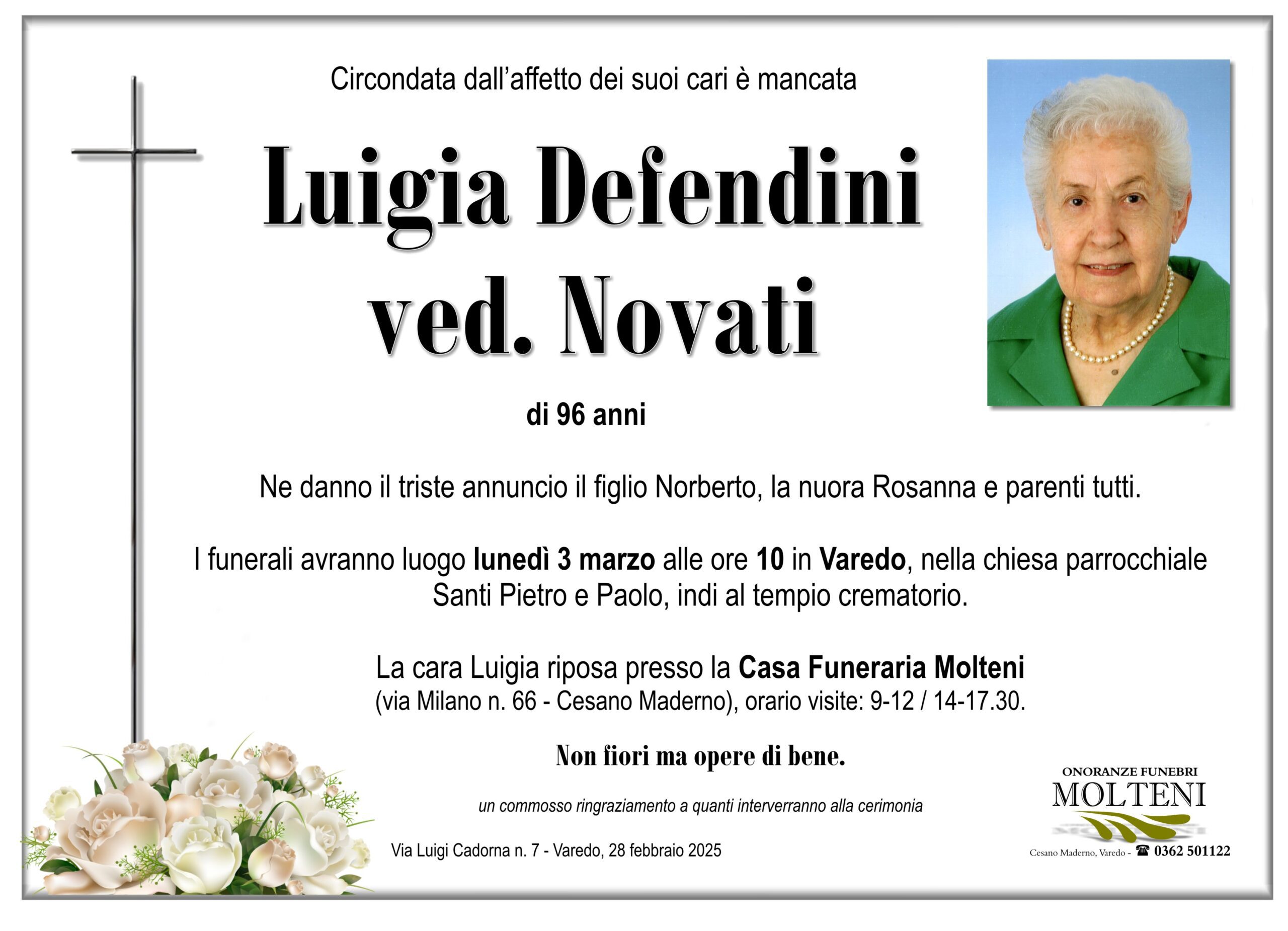 Luigia Defendini<br>ved. Novati<p>Classe 1928<p>