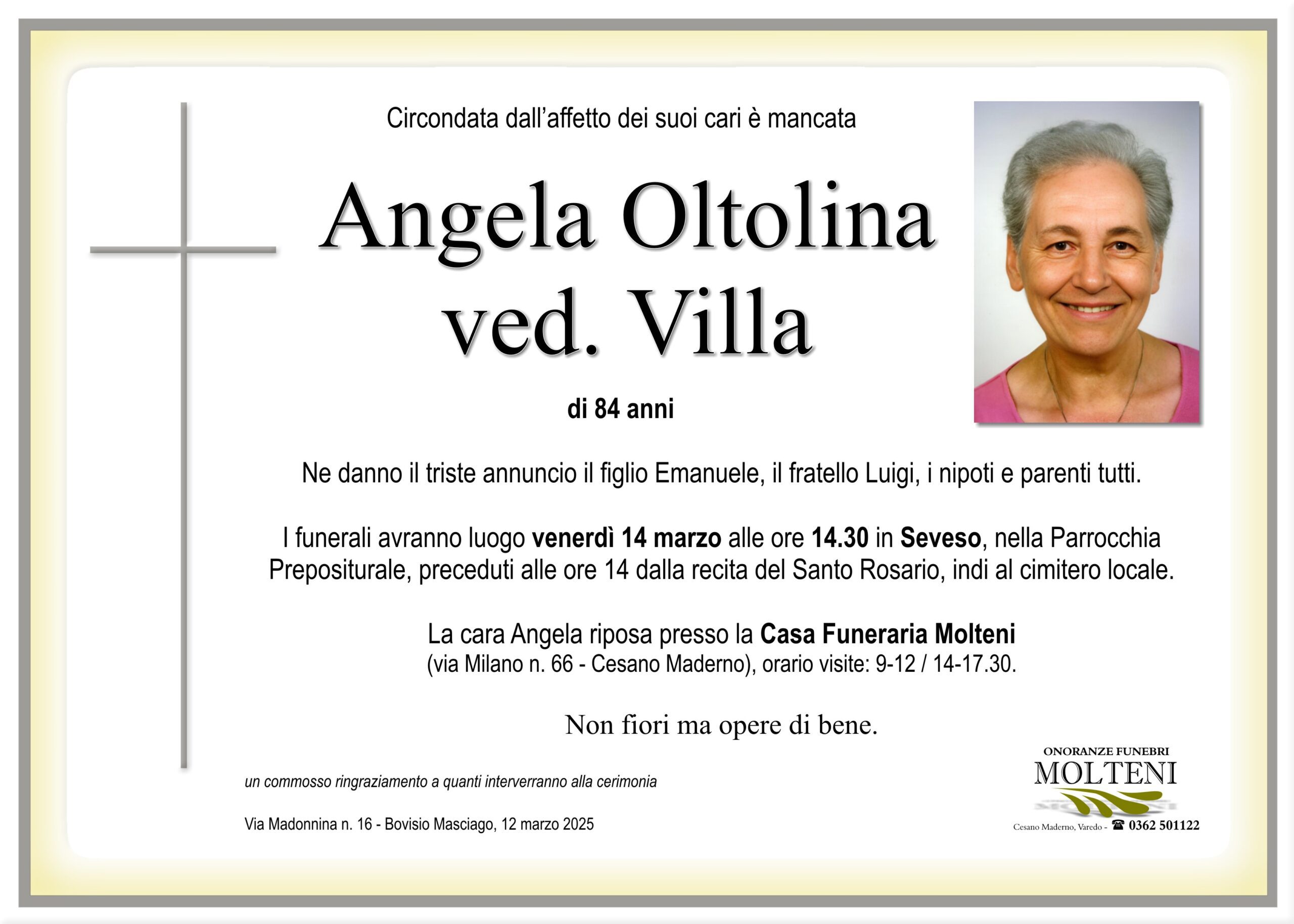 Angela Oltolina<br>ved. Villa<p>Classe 1940<p>