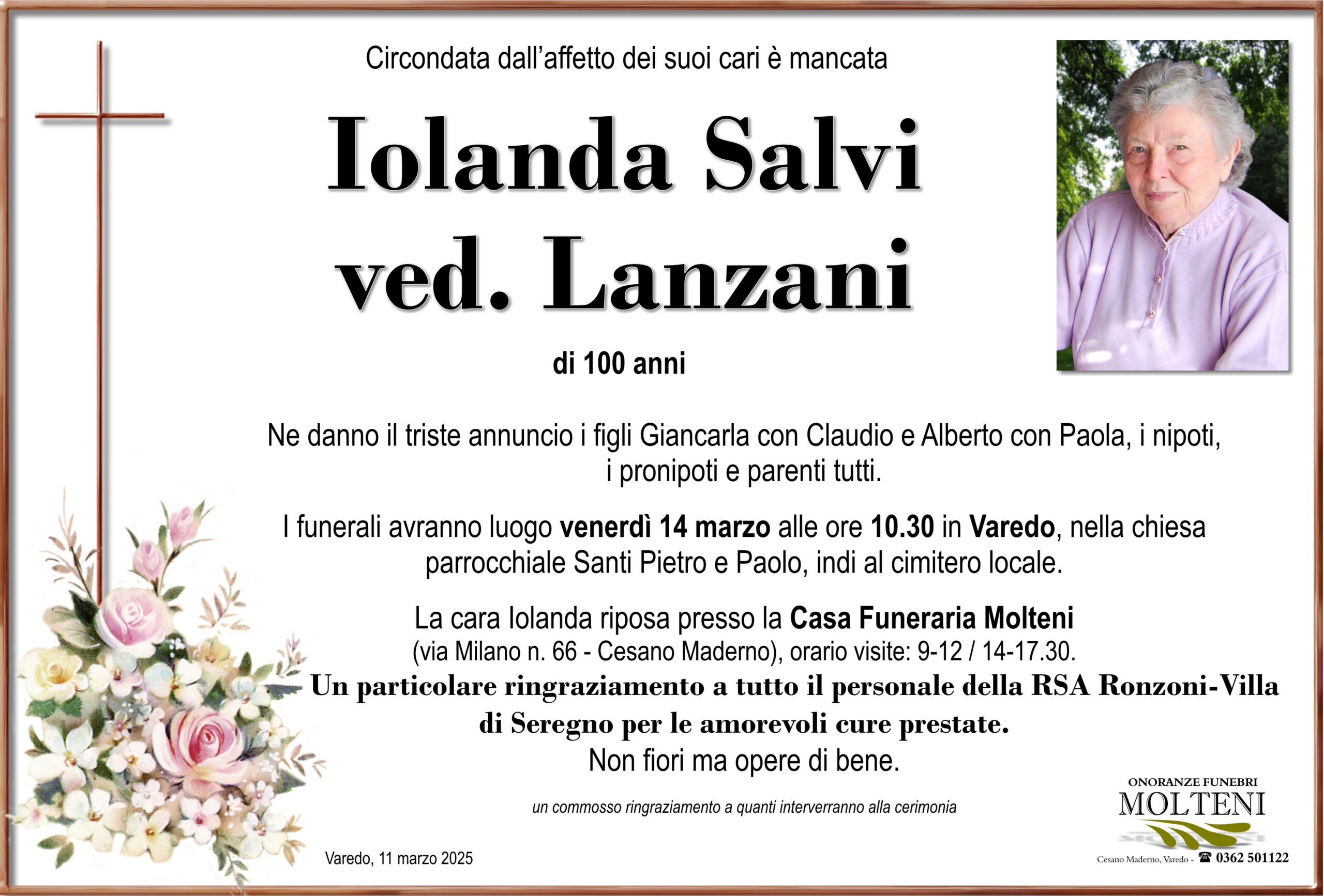 Iolanda Salvi<br>ved. Lanzani<p>Classe 1924<p>