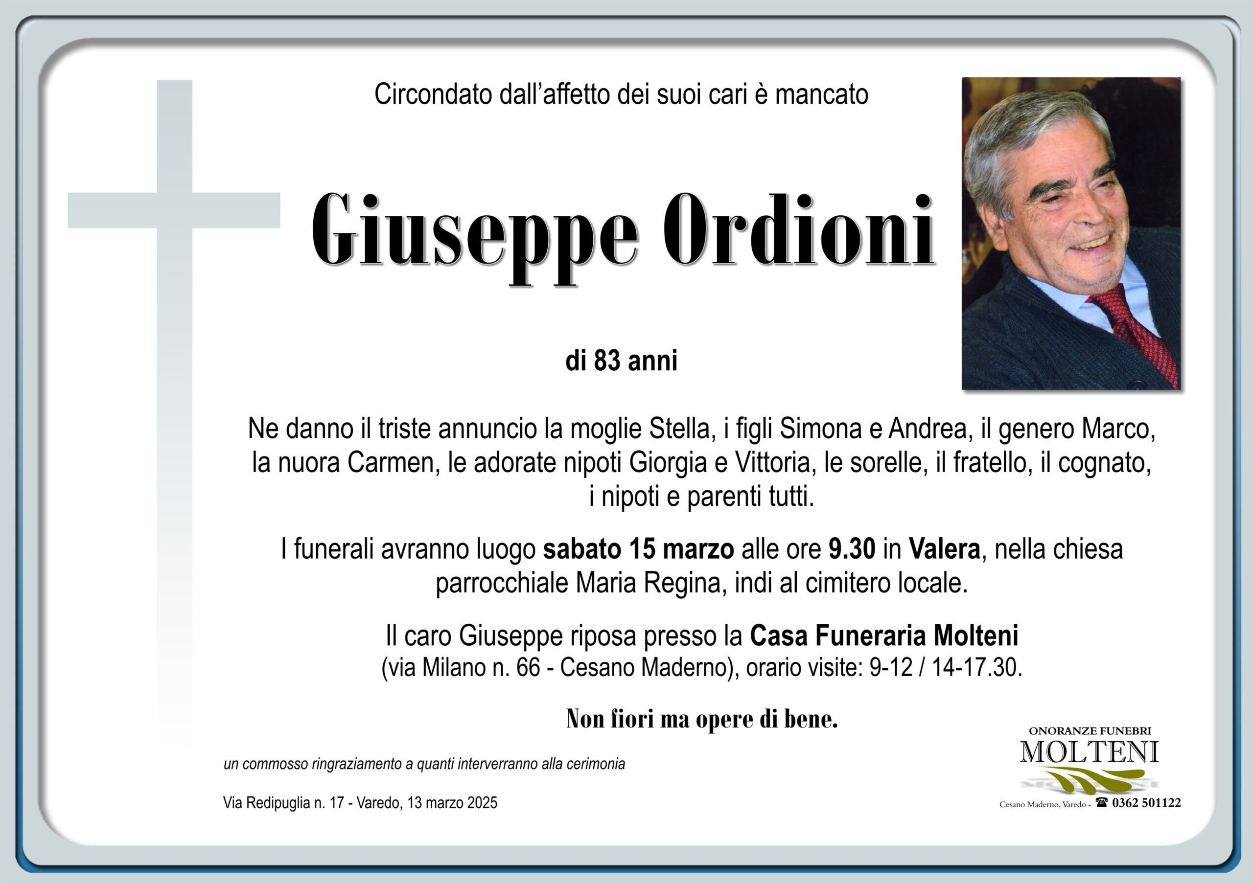 Giuseppe Ordioni<p>Classe 1941<p>