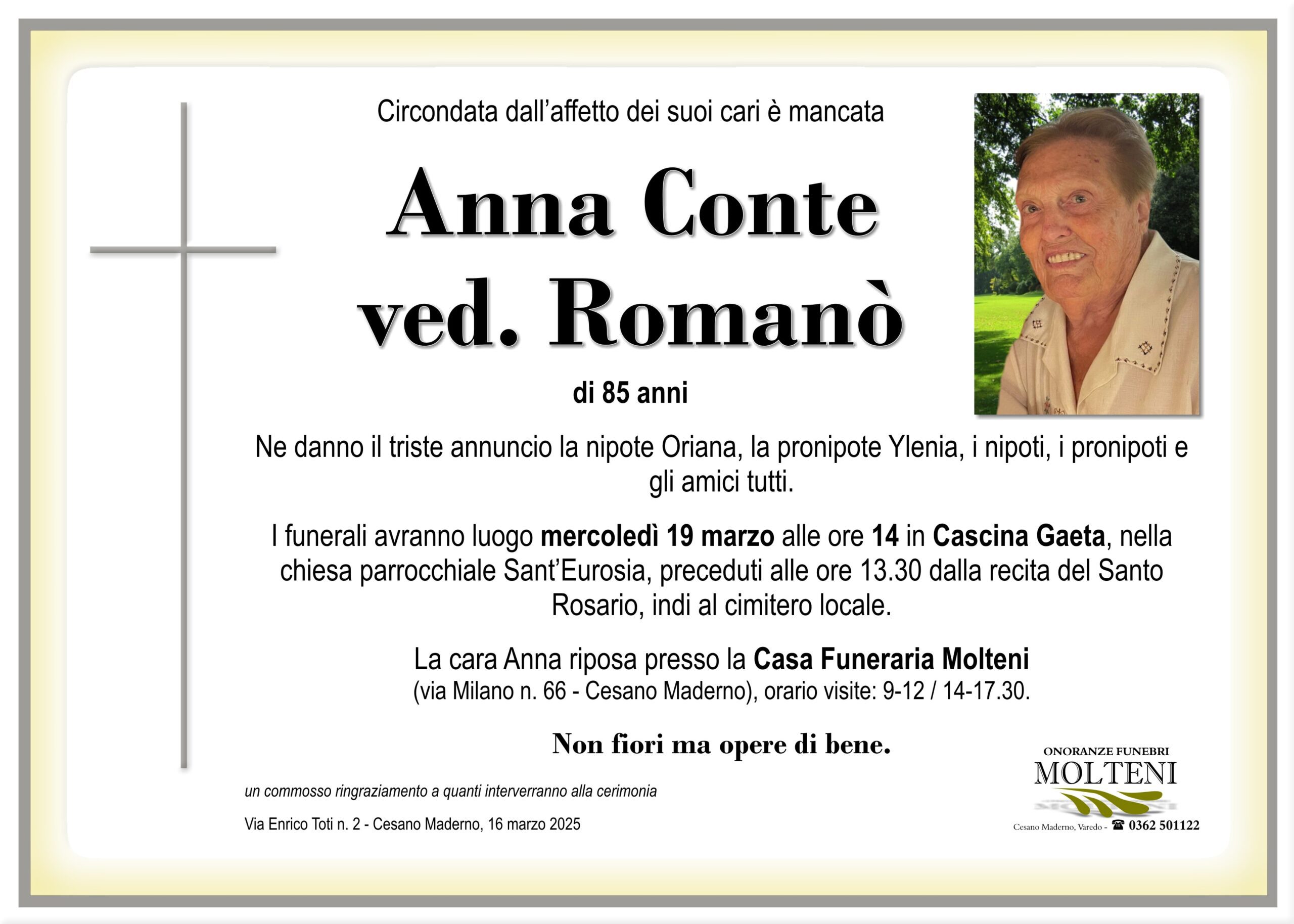 Anna Conte<br>ved. Romanò<p>Classe 1939<p>