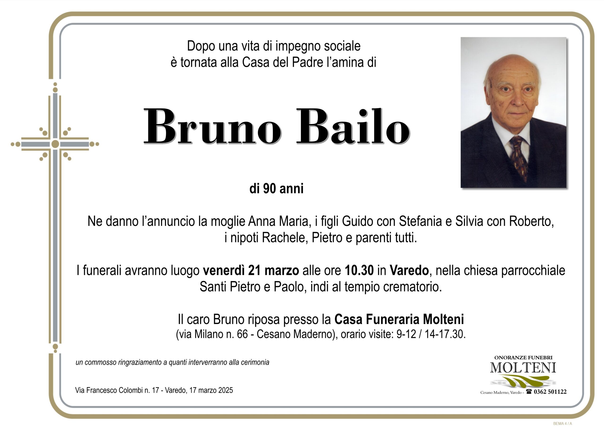 Bruno Bailo<p>Classe 1935<p>