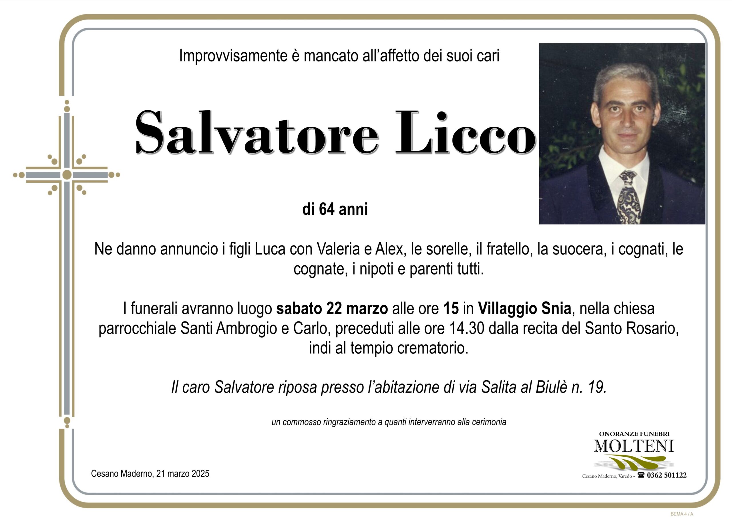 Salvatore Licco<p>Classe 1960<p>