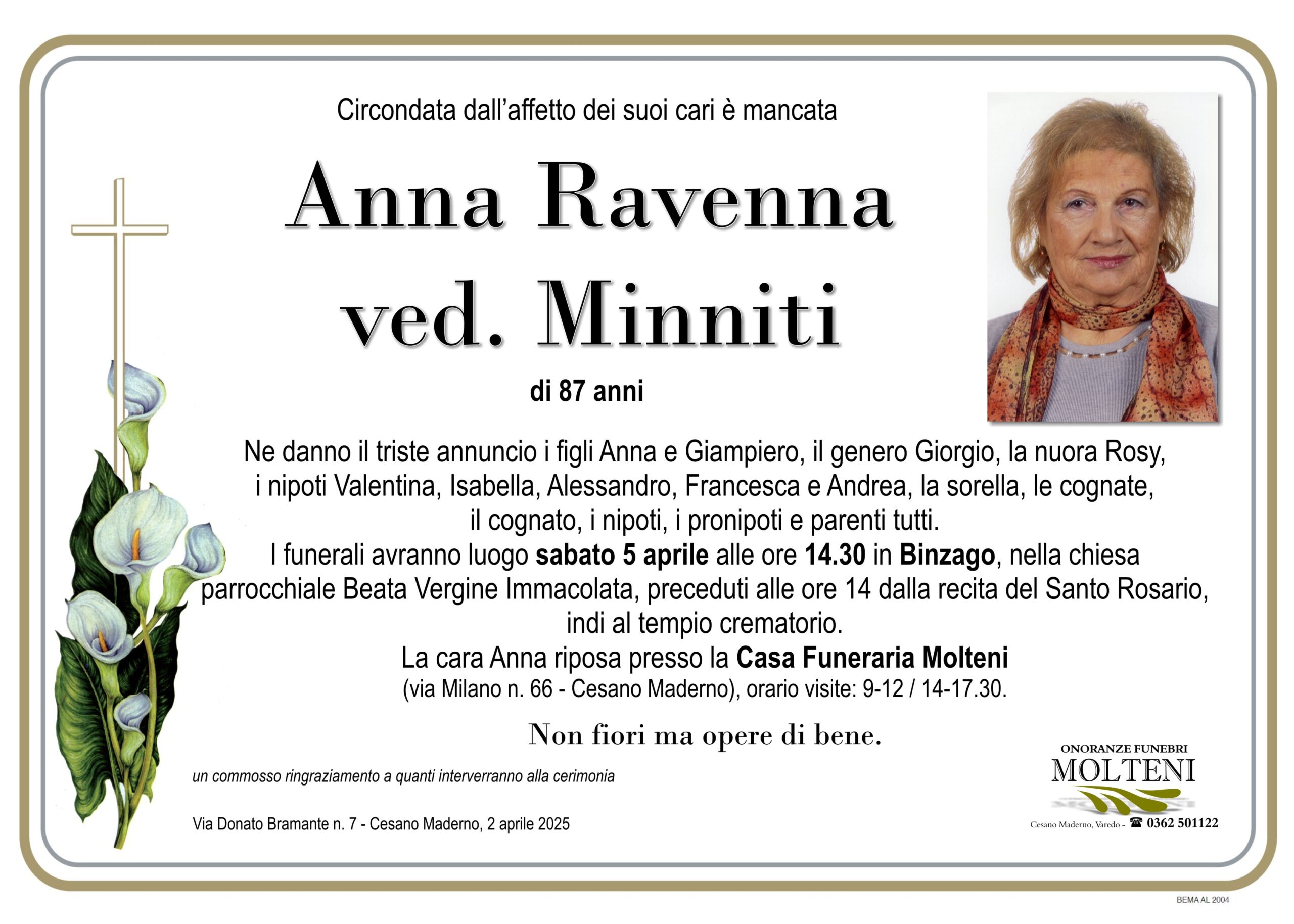 Anna Ravenna<br>ved. Minniti<p>Classe 1937</p>