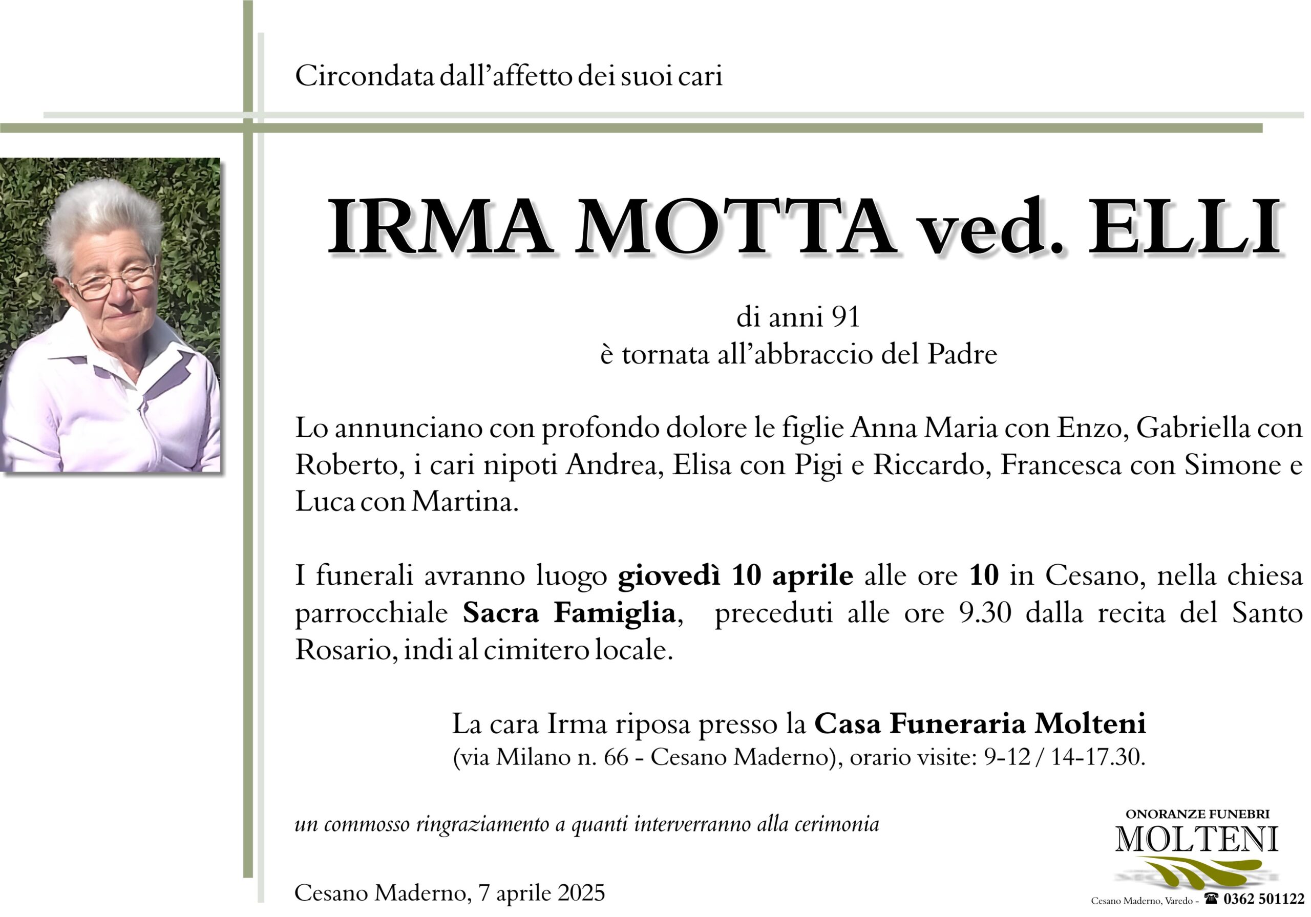 Irma Motta<br>ved. Elli<p>Classe 1933<p>