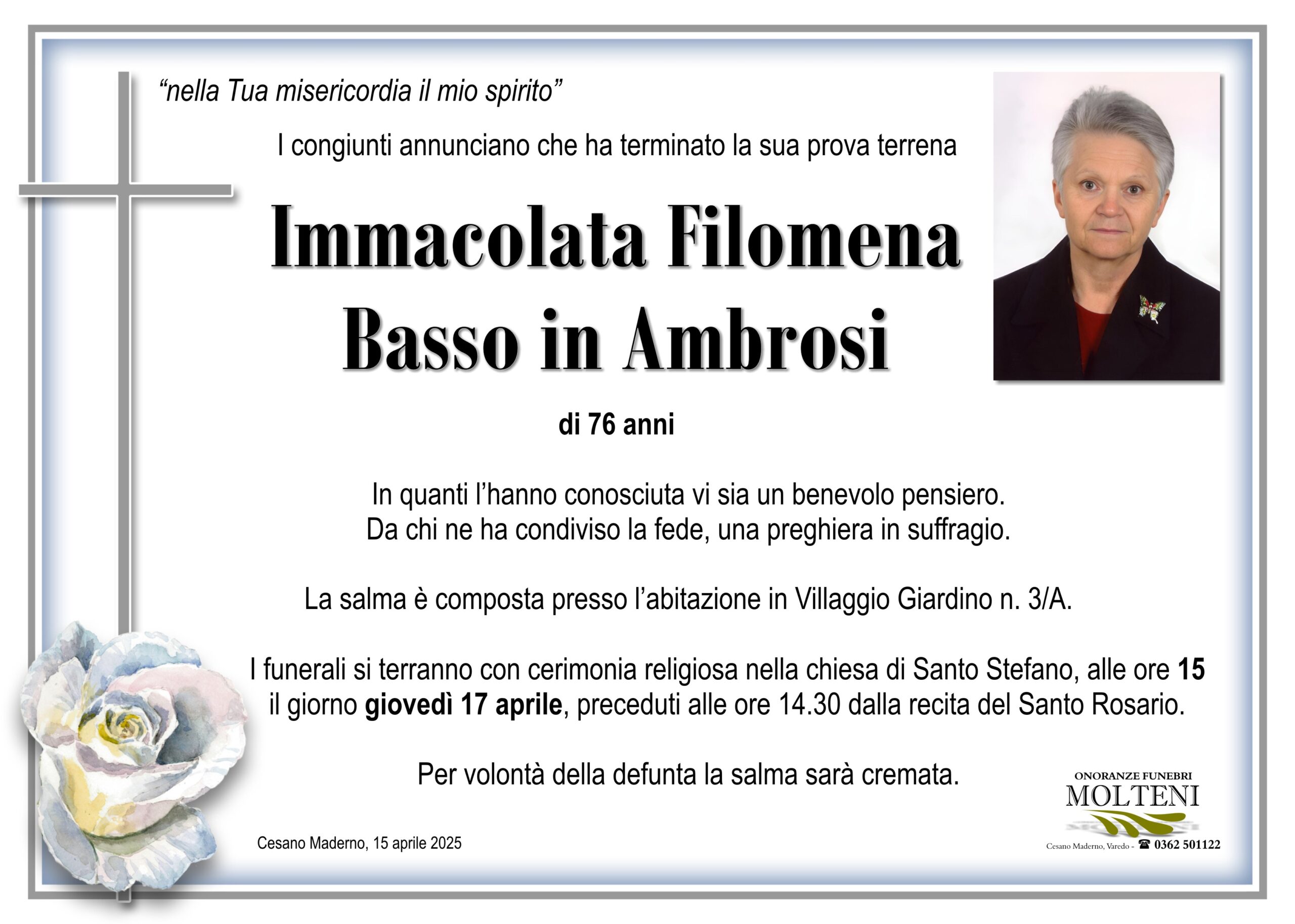 Immacolata Filomena Basso<br>in Ambrosi<p>Classe 1949<p>