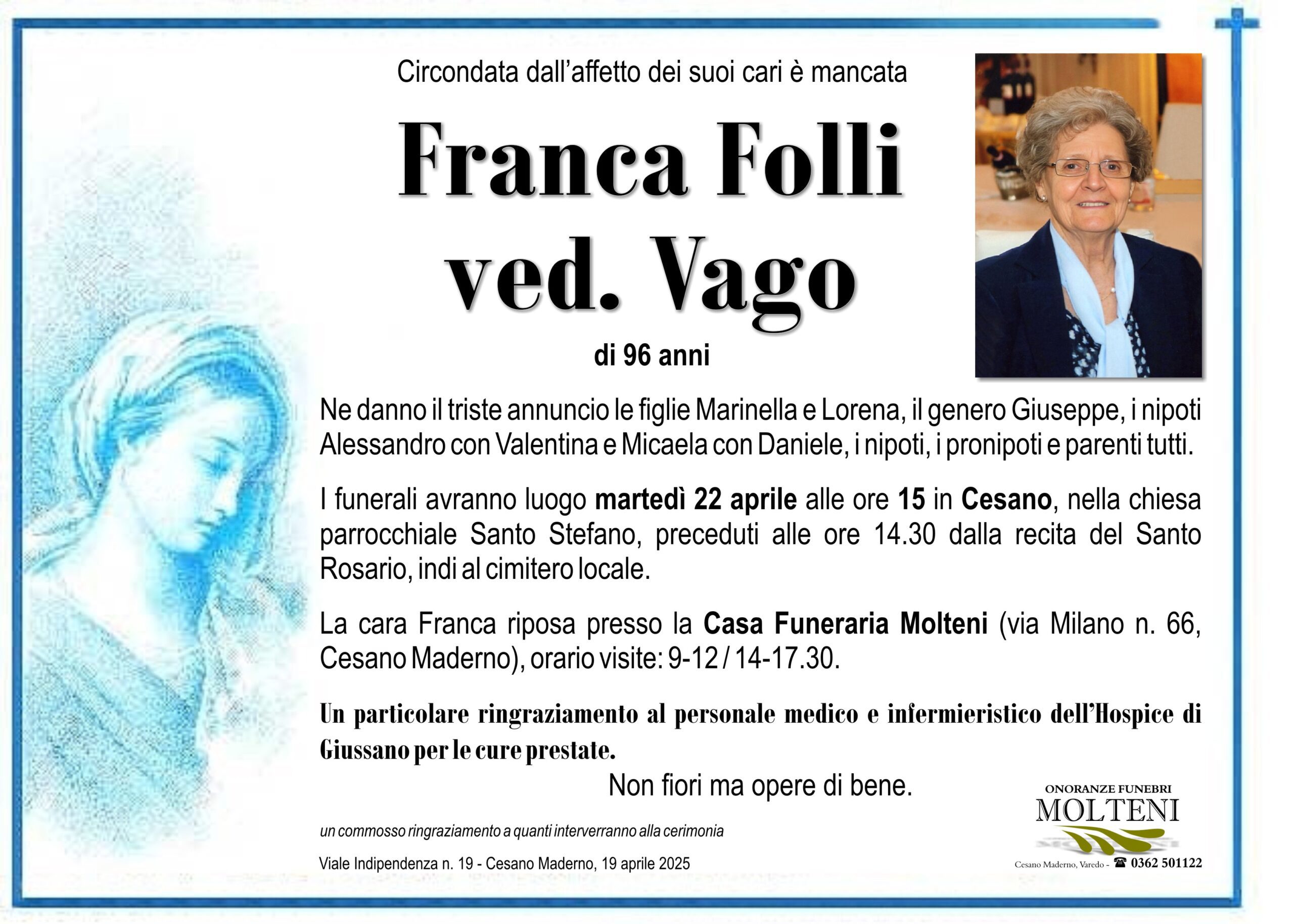 Franca Folli<br>ved. Vago<p>Classe 1928<p>