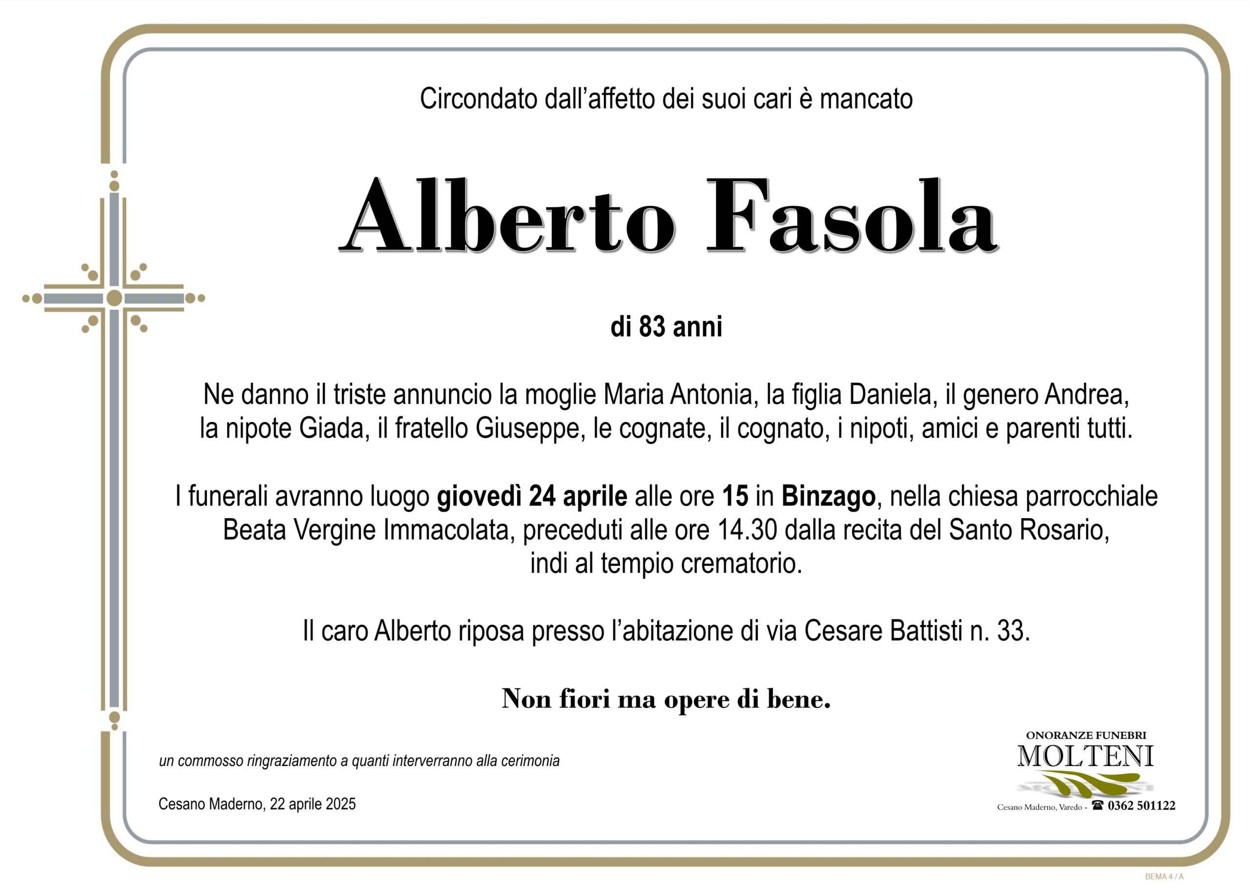 Alberto Fasola<p>Classe 1941<p>