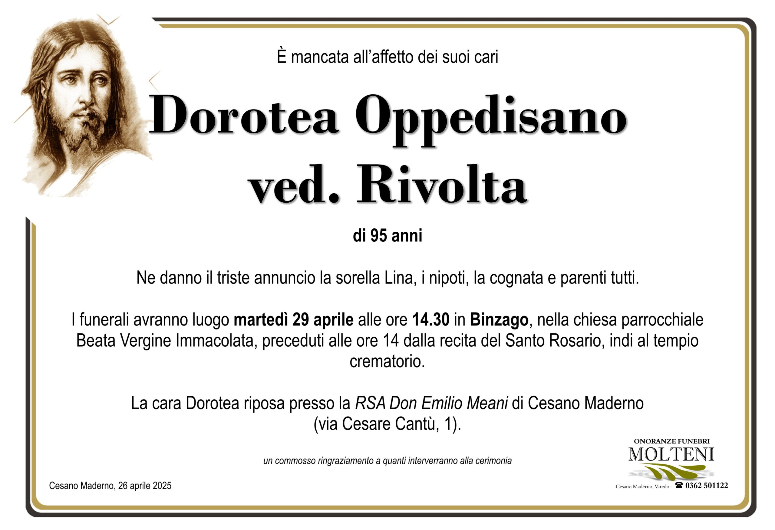 Dorotea Oppedisano<br>ved. Rivolta<p>Classe 1930
