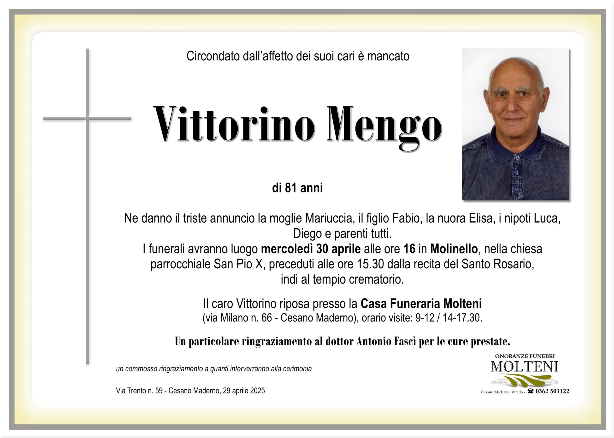 Vittorino Mengo<p>Classe 1943<p>