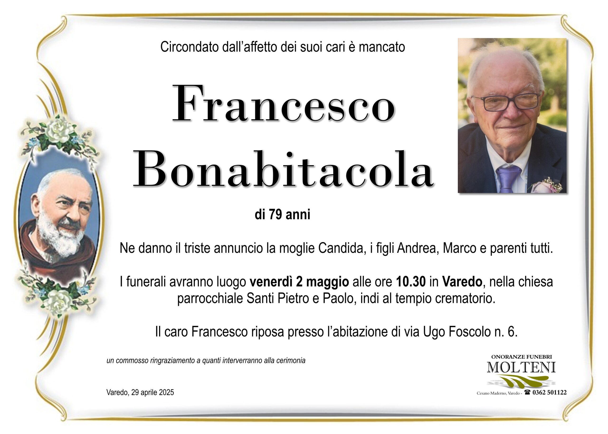Francesco Bonabitacola<p>Classe 1945<p>