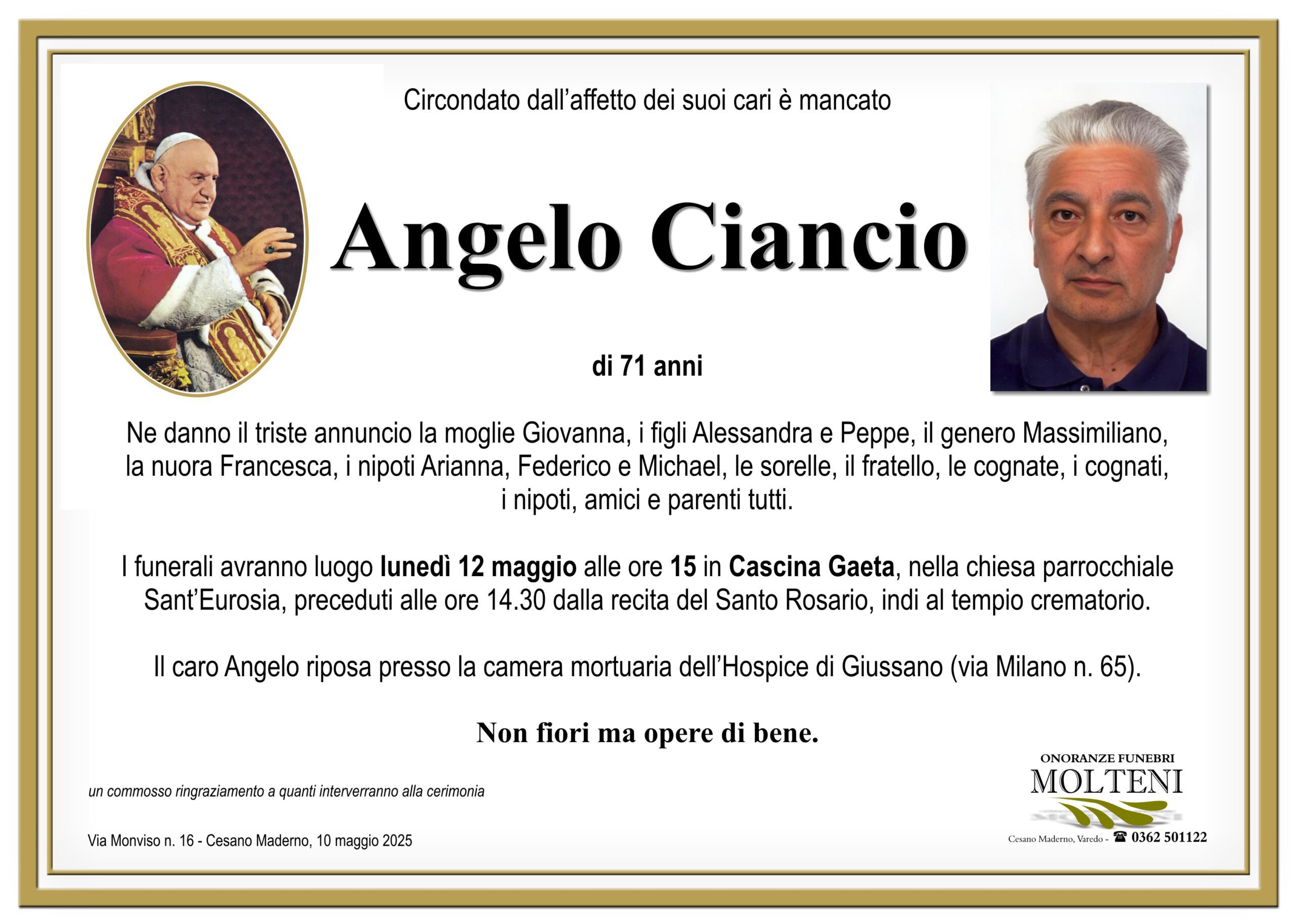 Angelo Ciancio<p>Classe 1953<p>