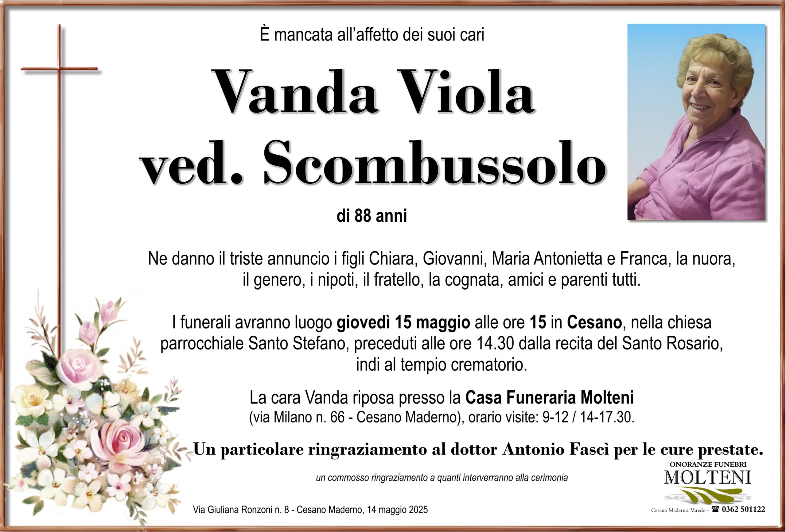 Vanda Viola<br>ved. Scombussolo<p>Classe 1936<p>