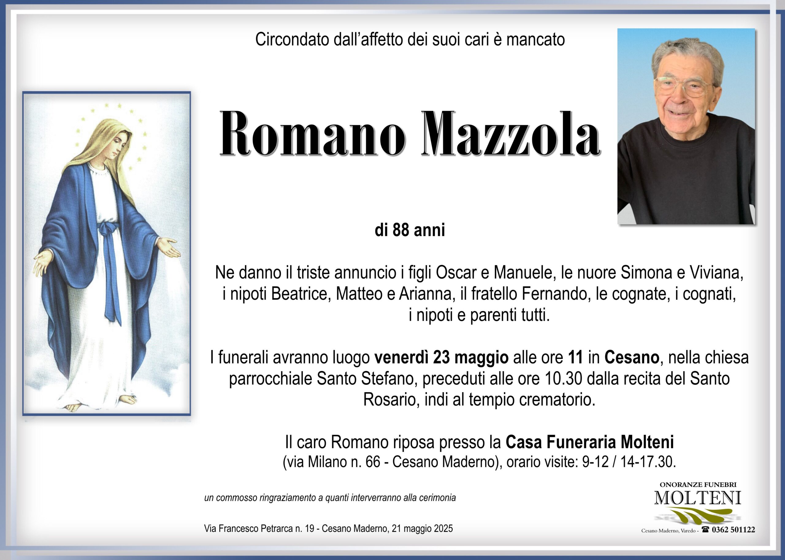 Romano Mazzola<p>Classe 1936<p>