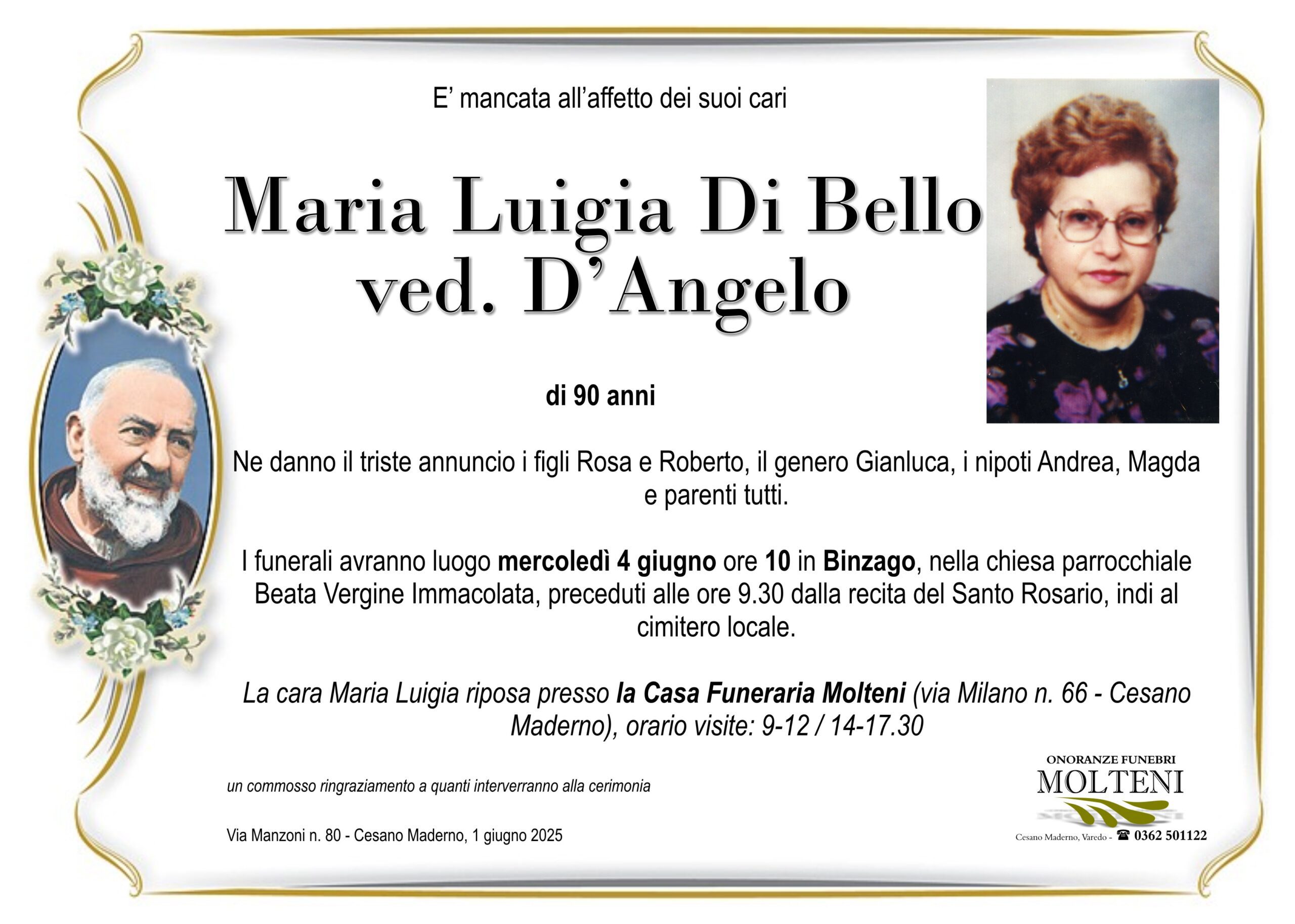 Maria Luigia Di Bello<br>ved. D'Angelo<p>Classe1935