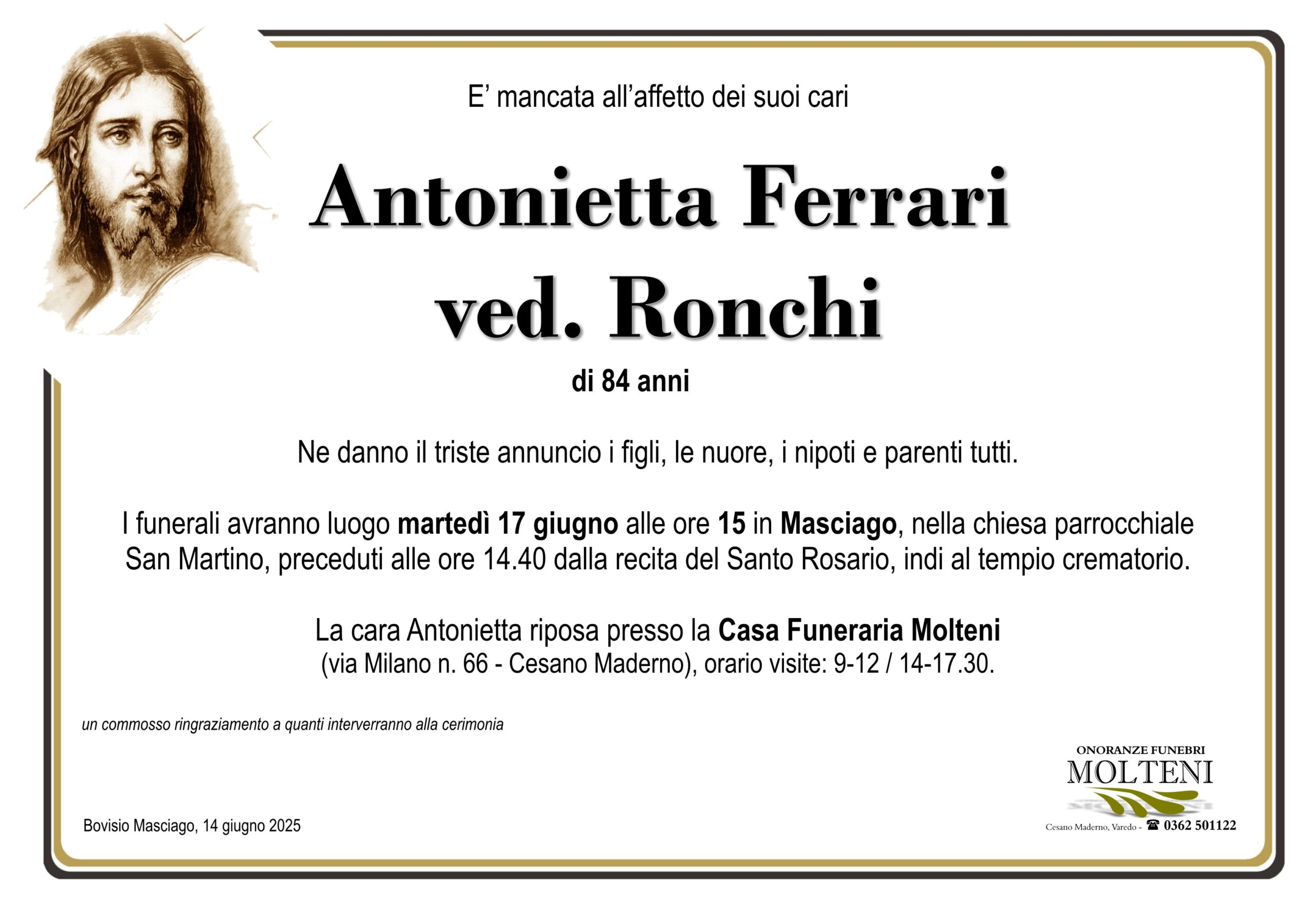 Antonietta Ferrari<br>ved. Ronchi<p>Classe 1940