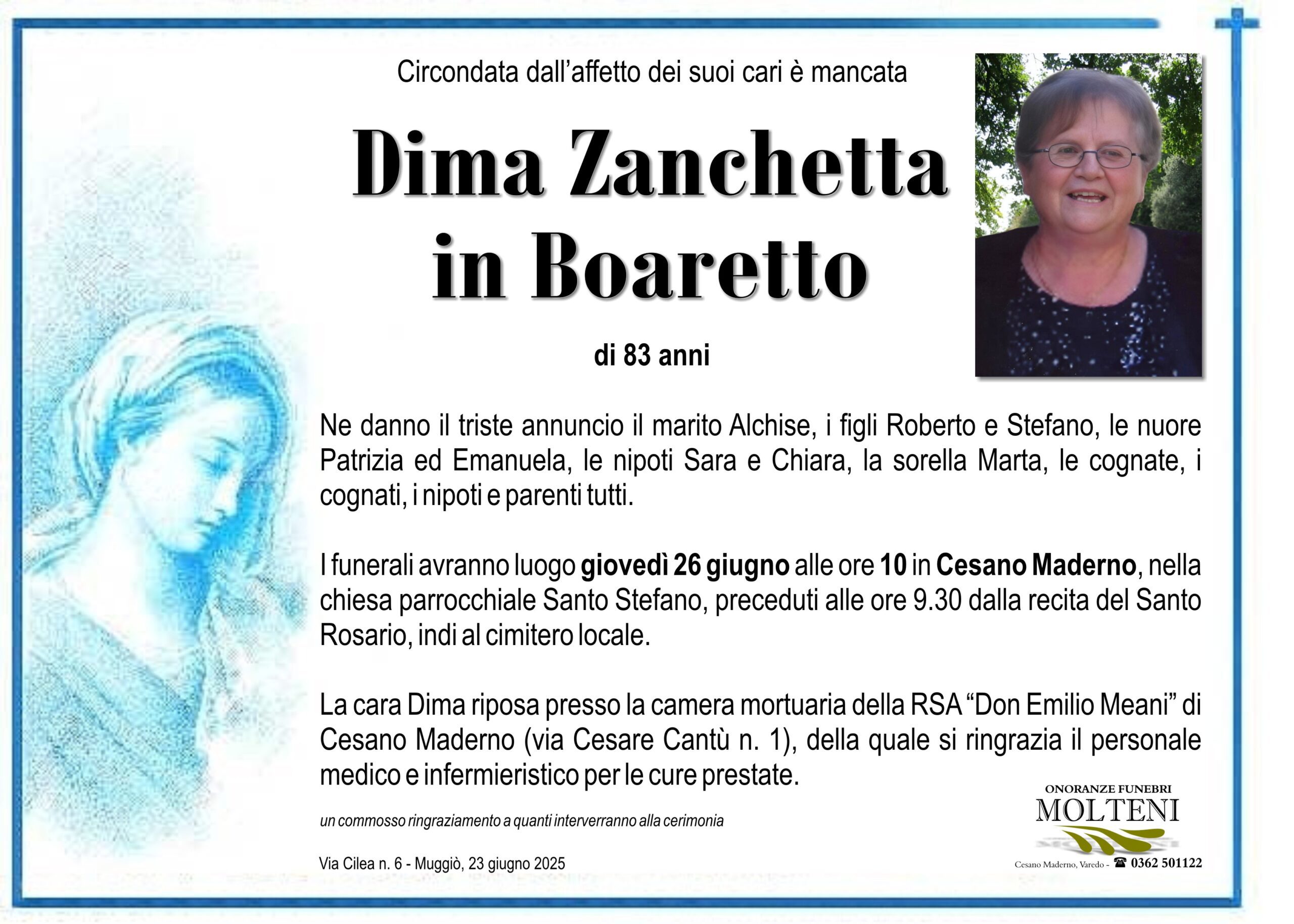 Dima Zanchetta<br>in Boaretto<p>Classe 1941<p>