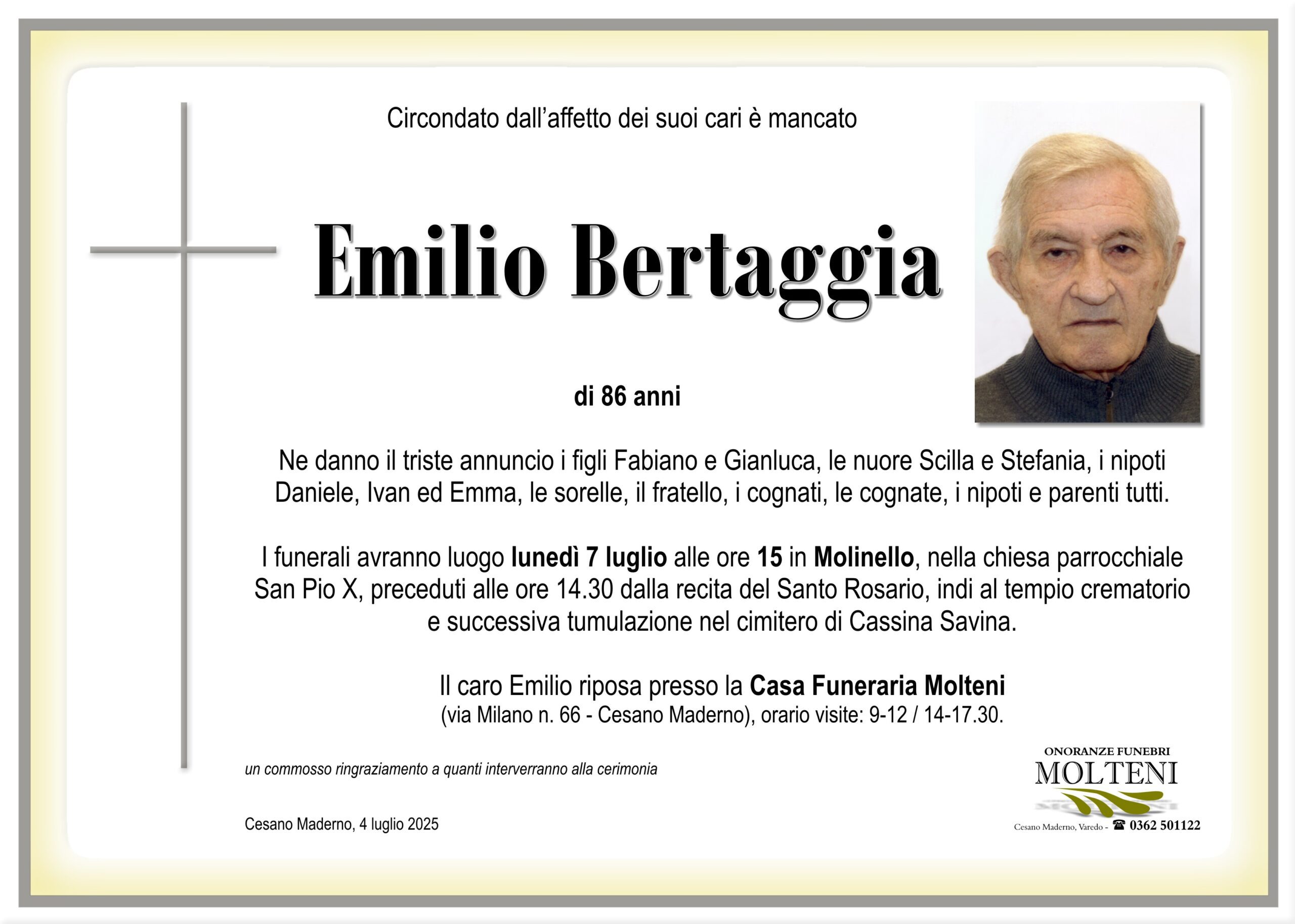 Emilio Bertaggia<p>Classe 1939<p>
