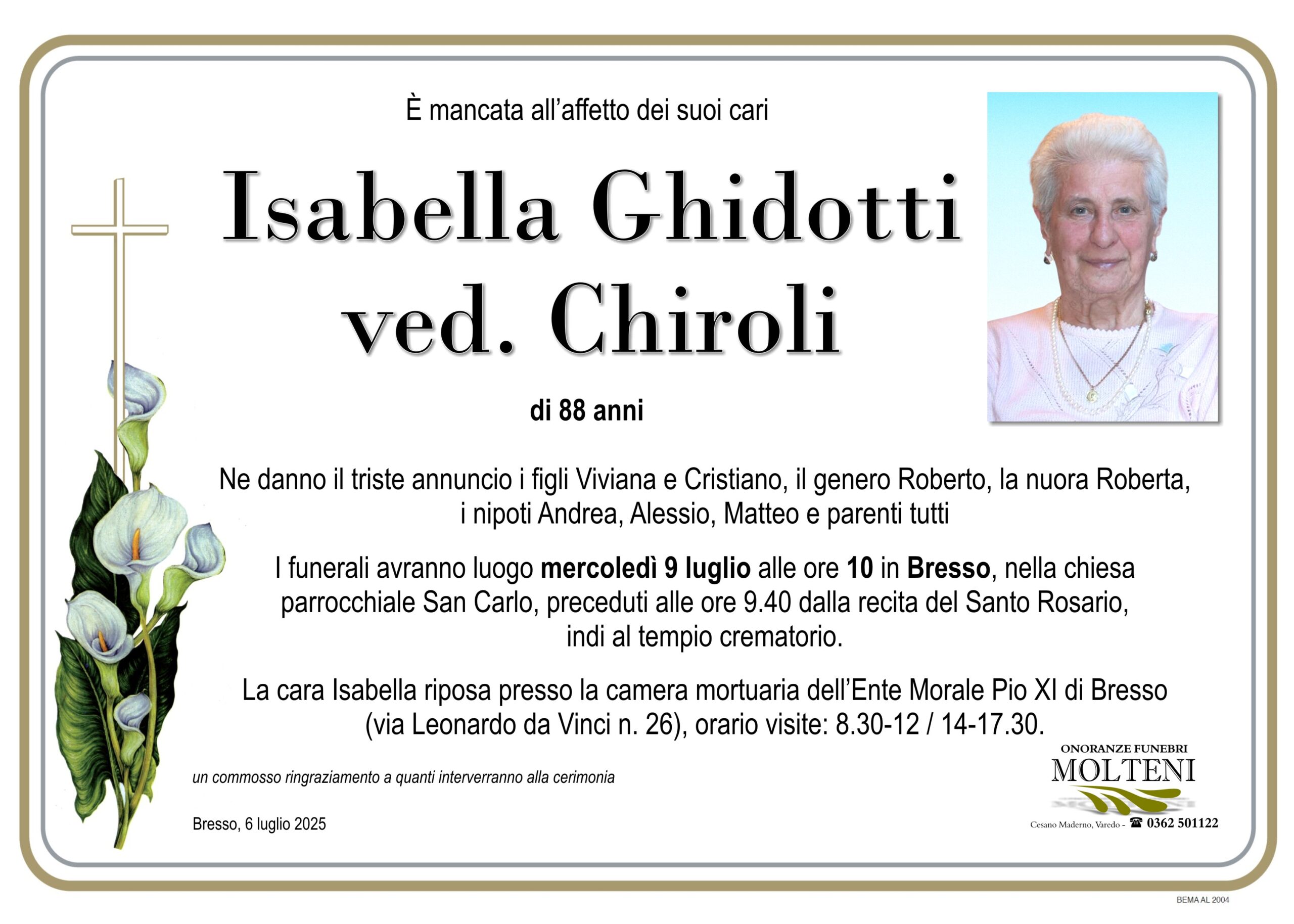 Isabella Ghidotti<br>ved. Chiroli<p>Classe 1937<p>