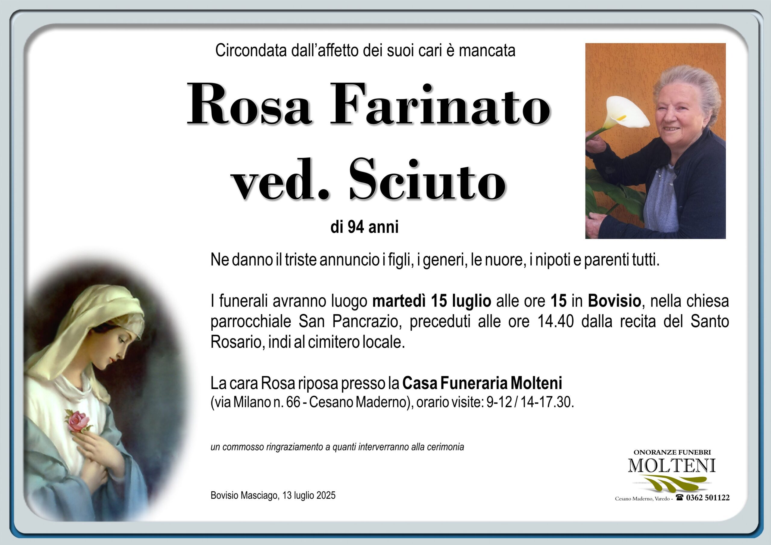 Rosa Farinato<br>ved. Sciuto<p>Classe 1931