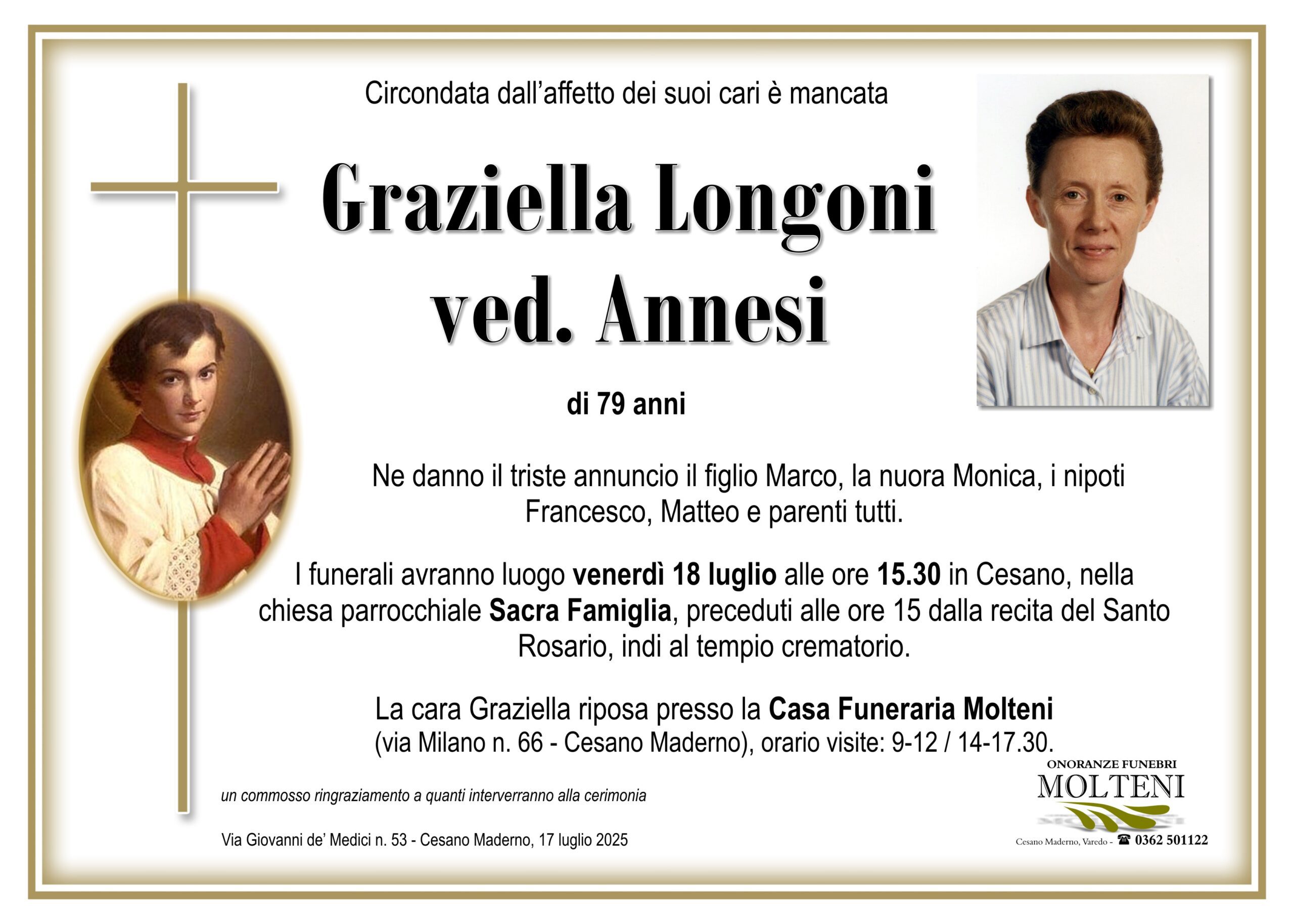 Graziella Longoni<br>ved. Annesi<p>Classe 1946<p>