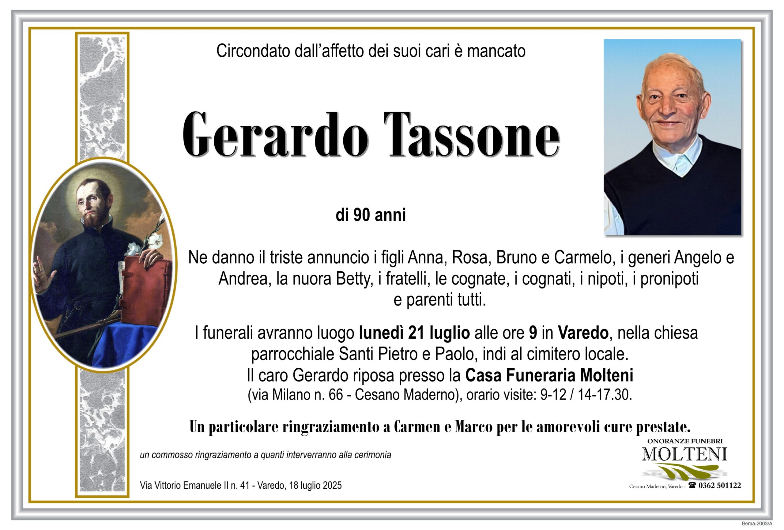 Gerardo Tassone<p>Classe 1934<p>